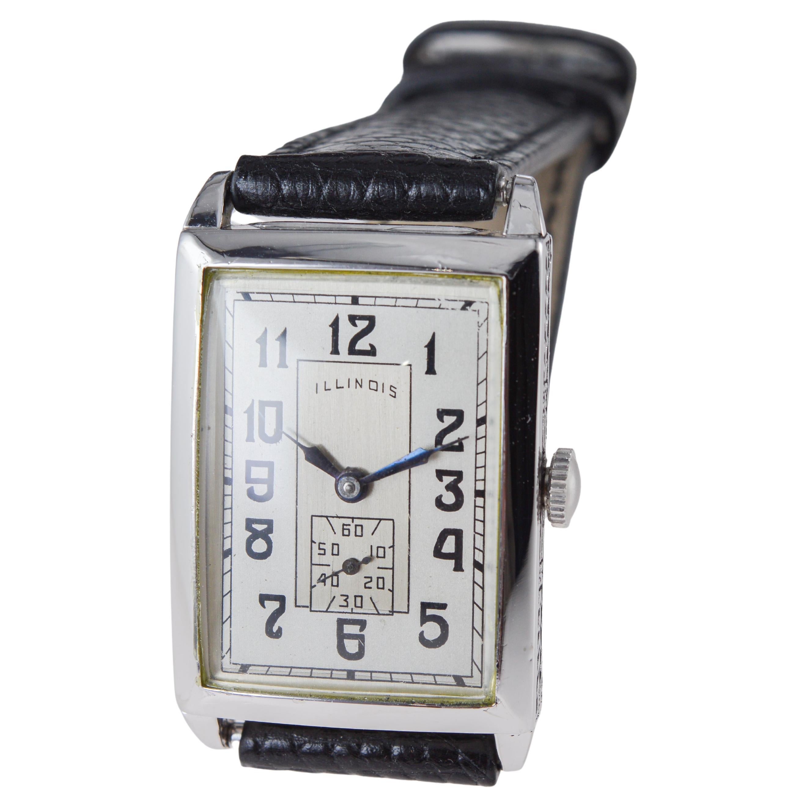 Illinois White Gold-Filled Art Deco Watch circa 1930's For Sale 8