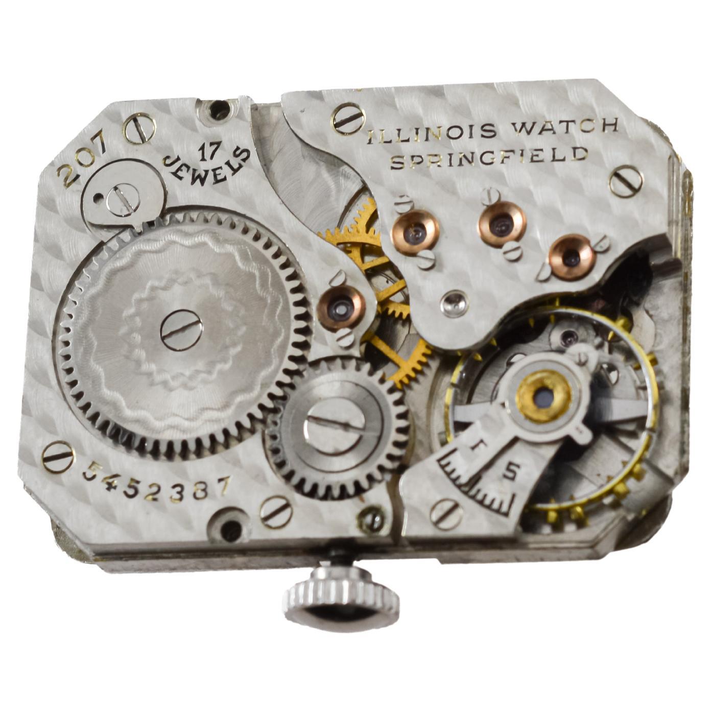 Illinois White Gold-Filled Art Deco Watch circa 1930's For Sale 14