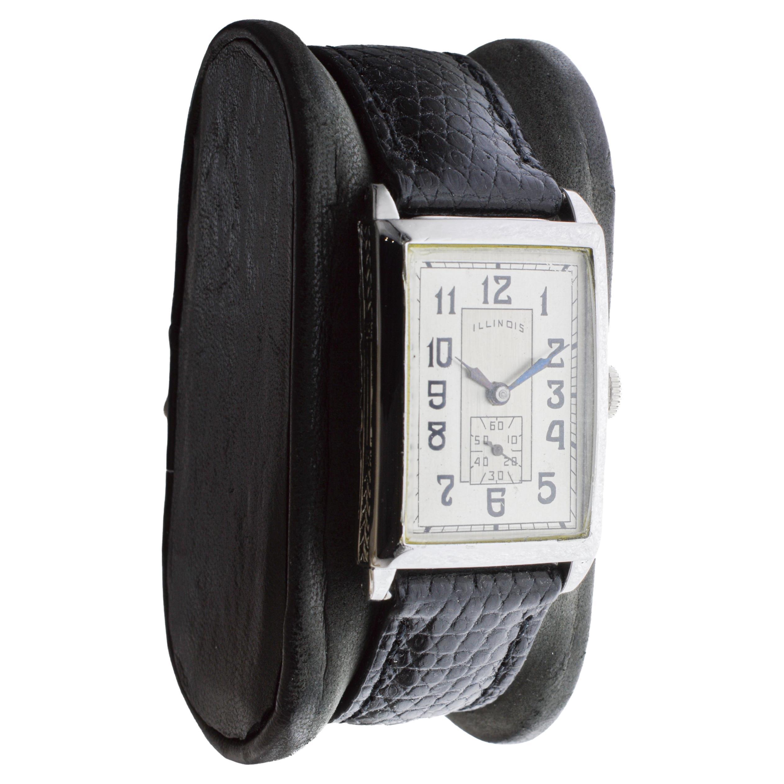 Illinois White Gold-Filled Art Deco Watch circa 1930's In Excellent Condition For Sale In Long Beach, CA