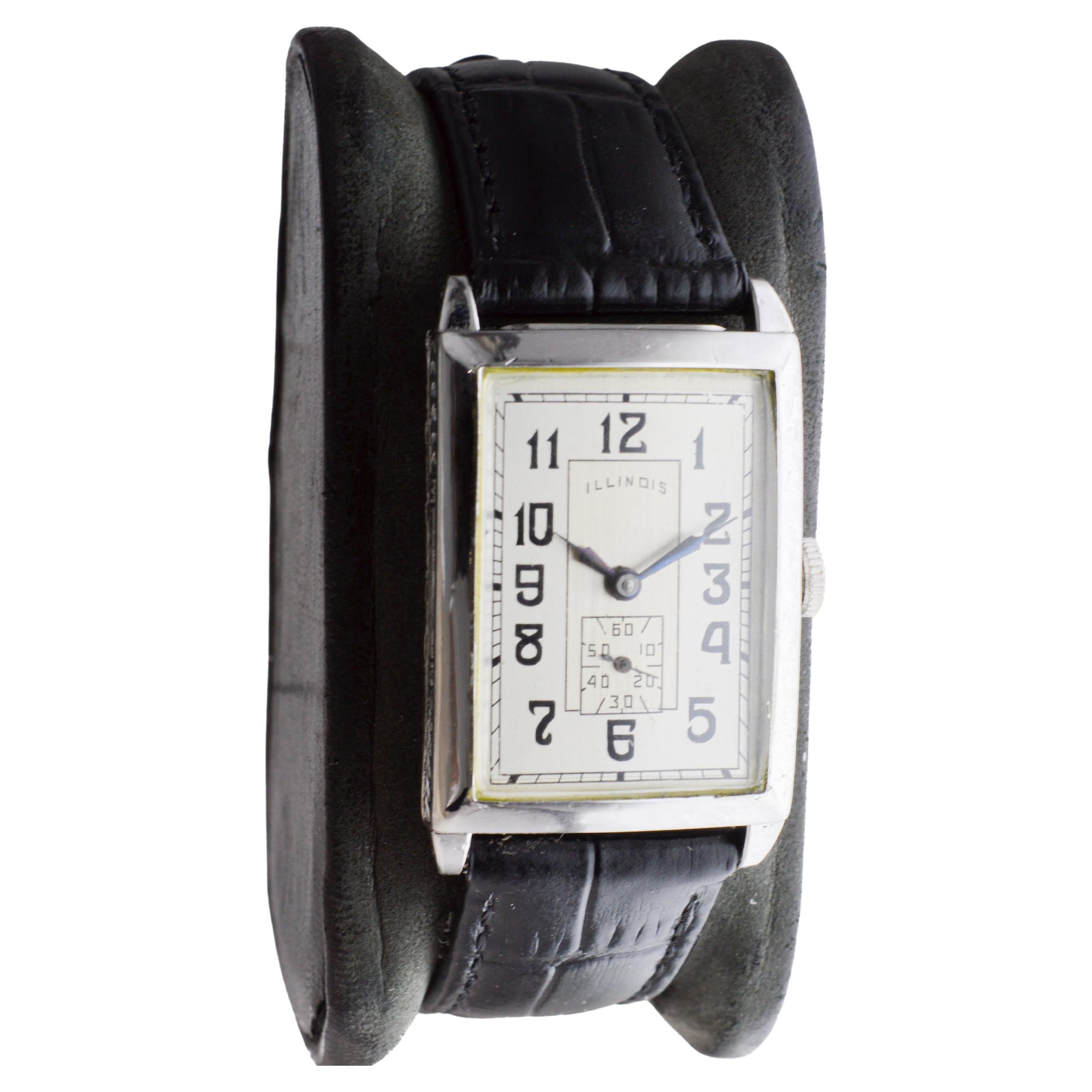 Illinois White Gold-Filled Art Deco Watch circa 1930's For Sale 2