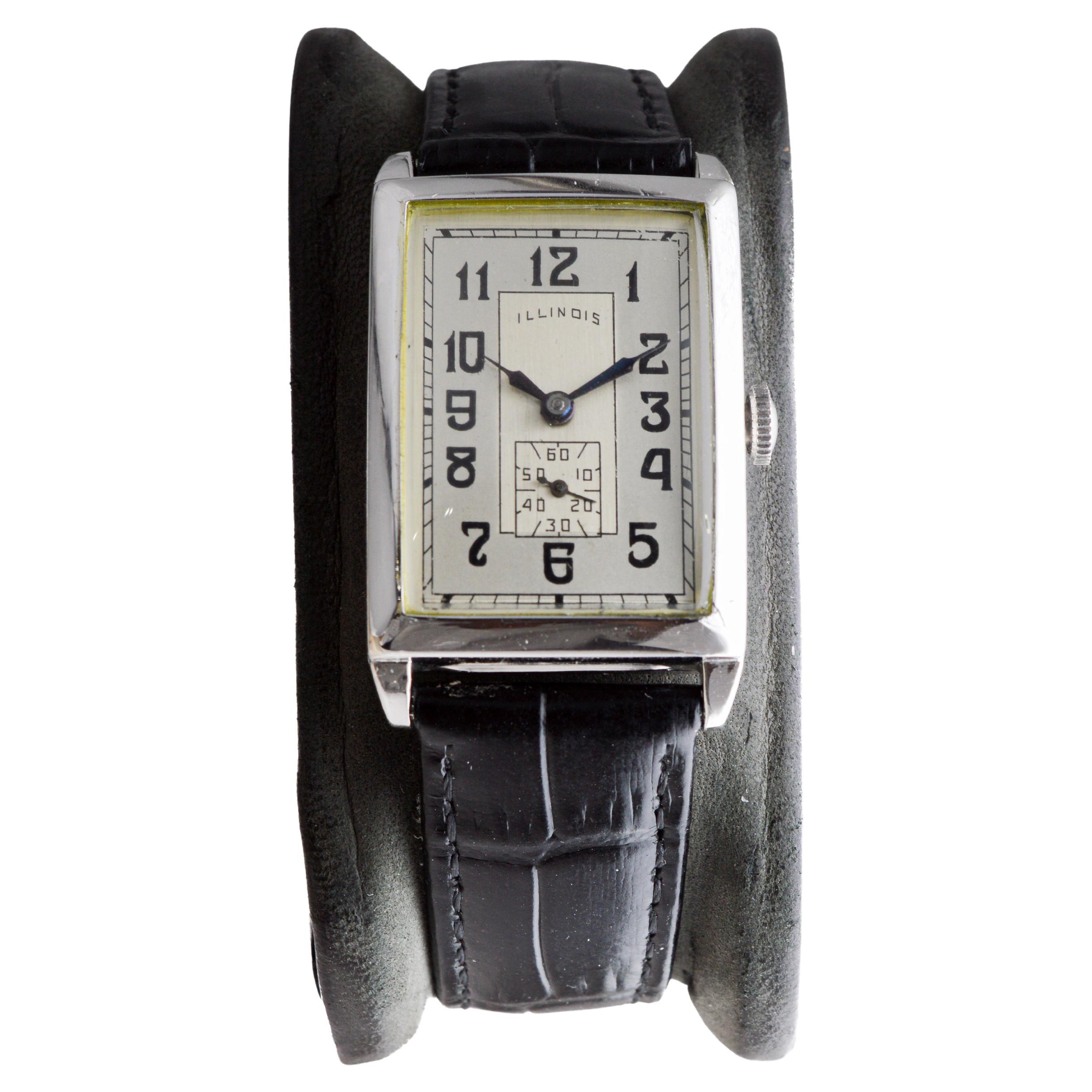 Illinois White Gold-Filled Art Deco Watch circa 1930's For Sale 3