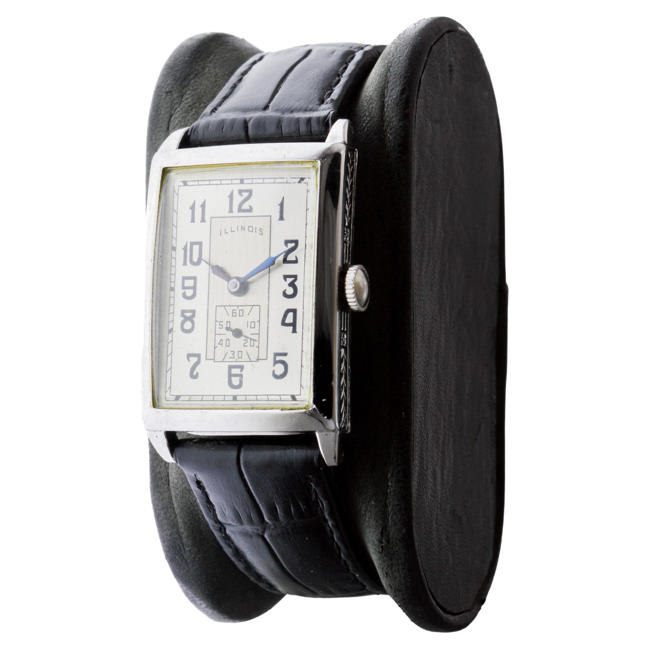 Illinois White Gold-Filled Art Deco Watch circa 1930's For Sale 4