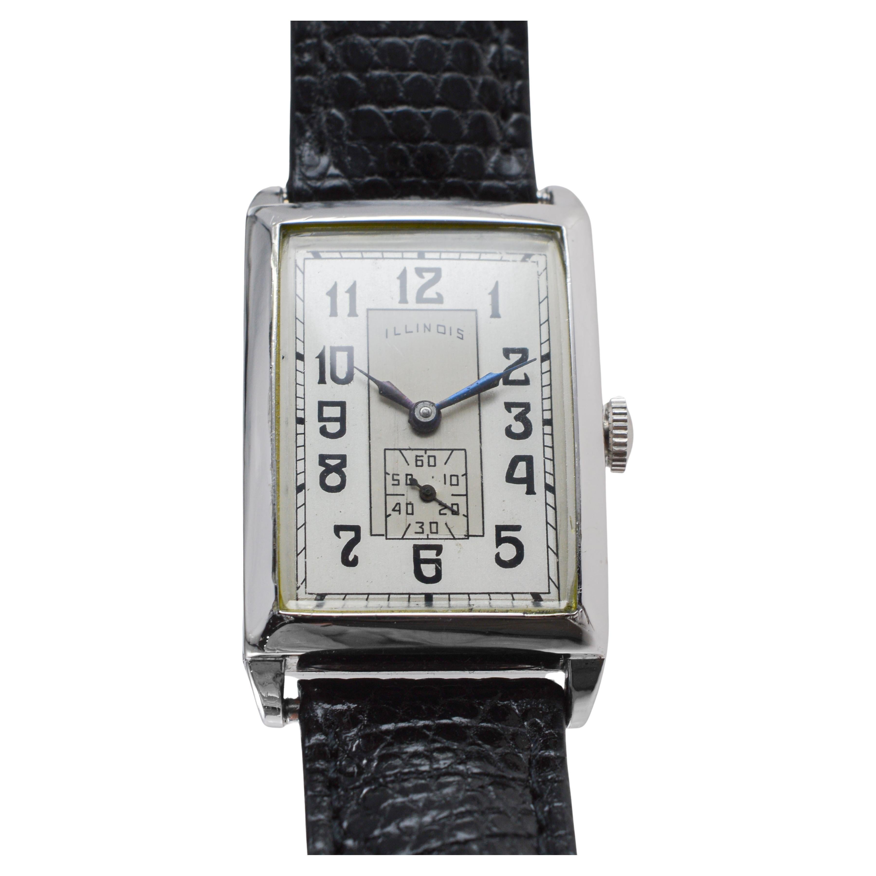 Illinois White Gold-Filled Art Deco Watch circa 1930's For Sale 5