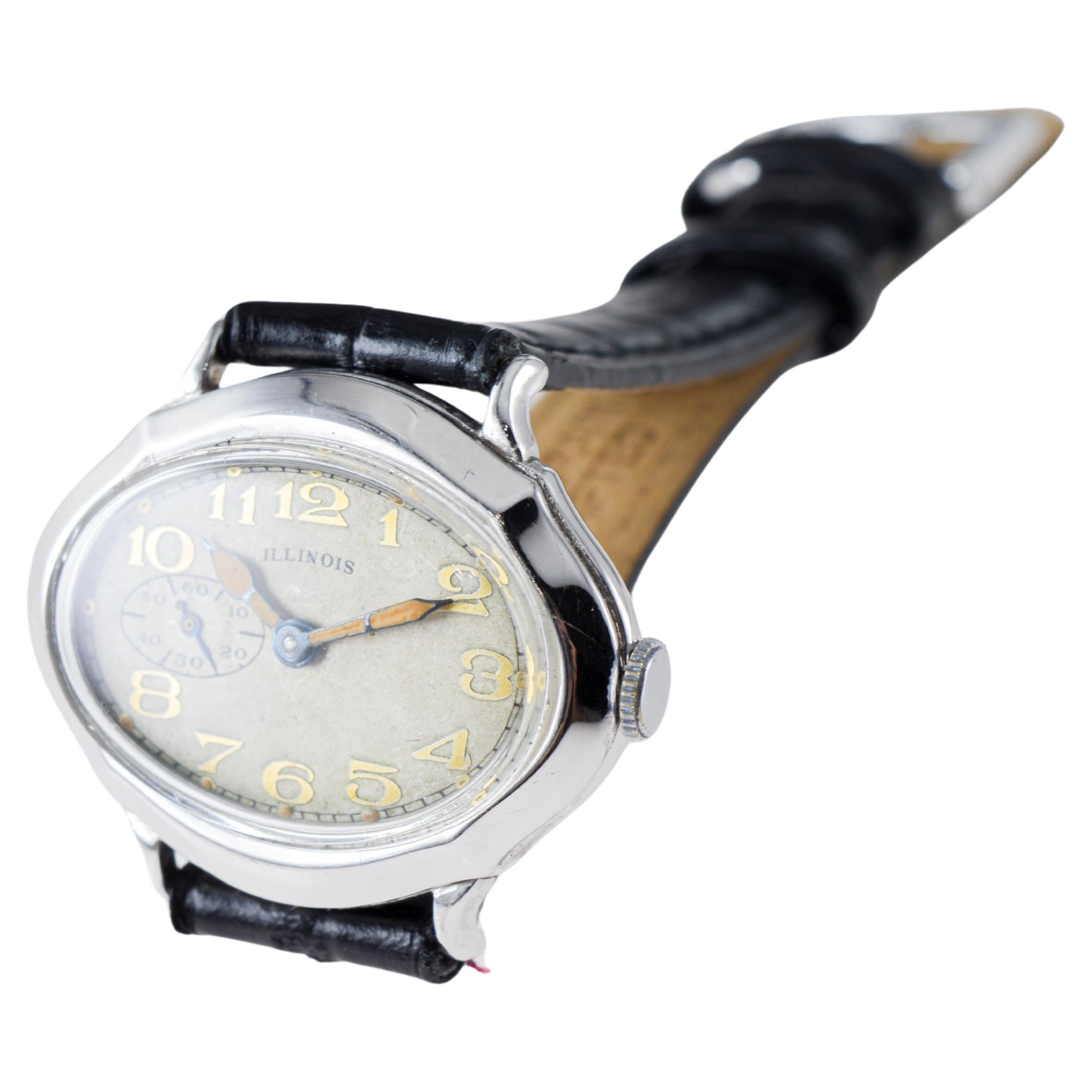 Illinois White Gold Filled Picadillo Art Deco Watch from 1928 with Original Dial For Sale 6