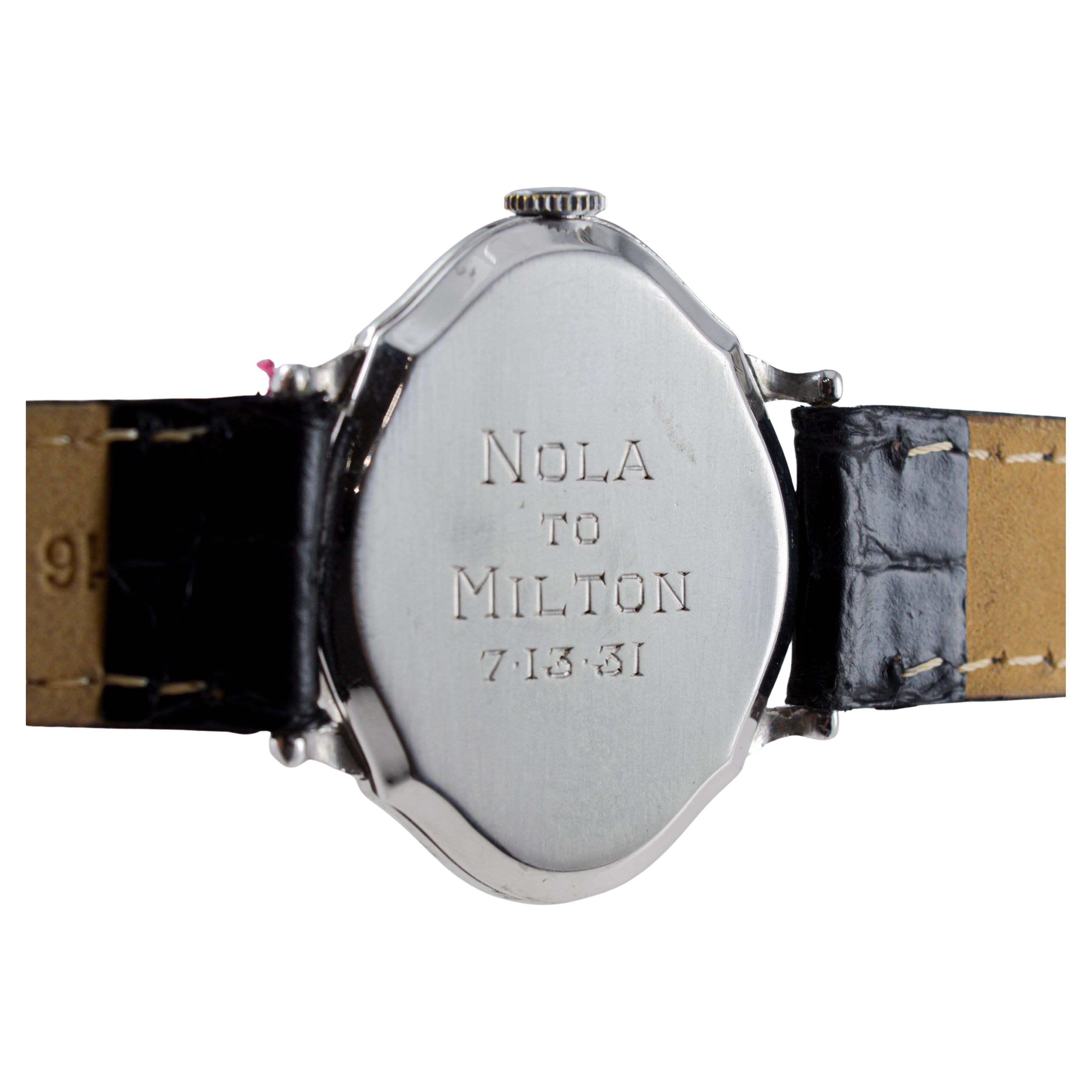 Illinois White Gold Filled Picadillo Art Deco Watch from 1928 with Original Dial For Sale 8
