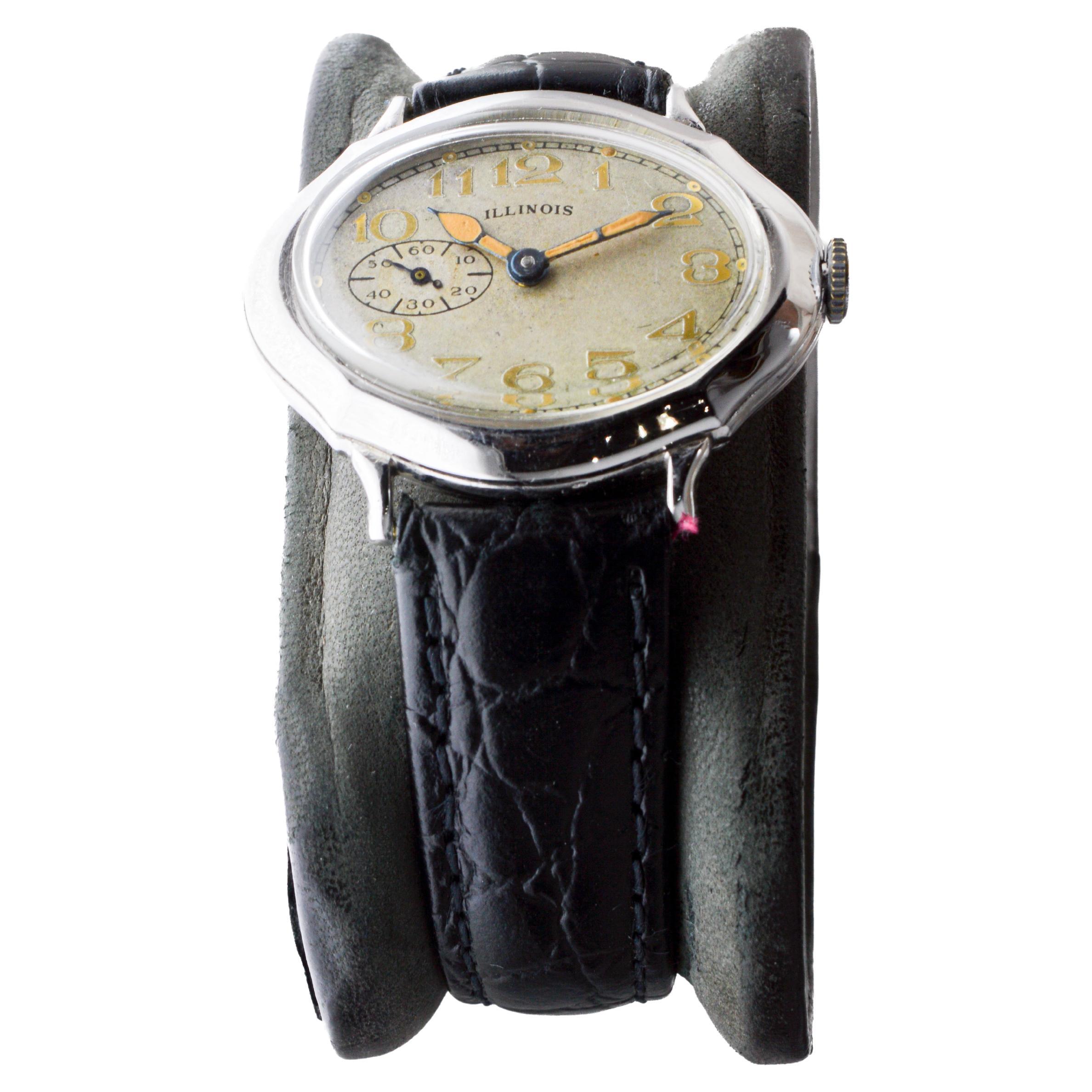 Illinois White Gold Filled Picadillo Art Deco Watch from 1928 with Original Dial In Excellent Condition For Sale In Long Beach, CA