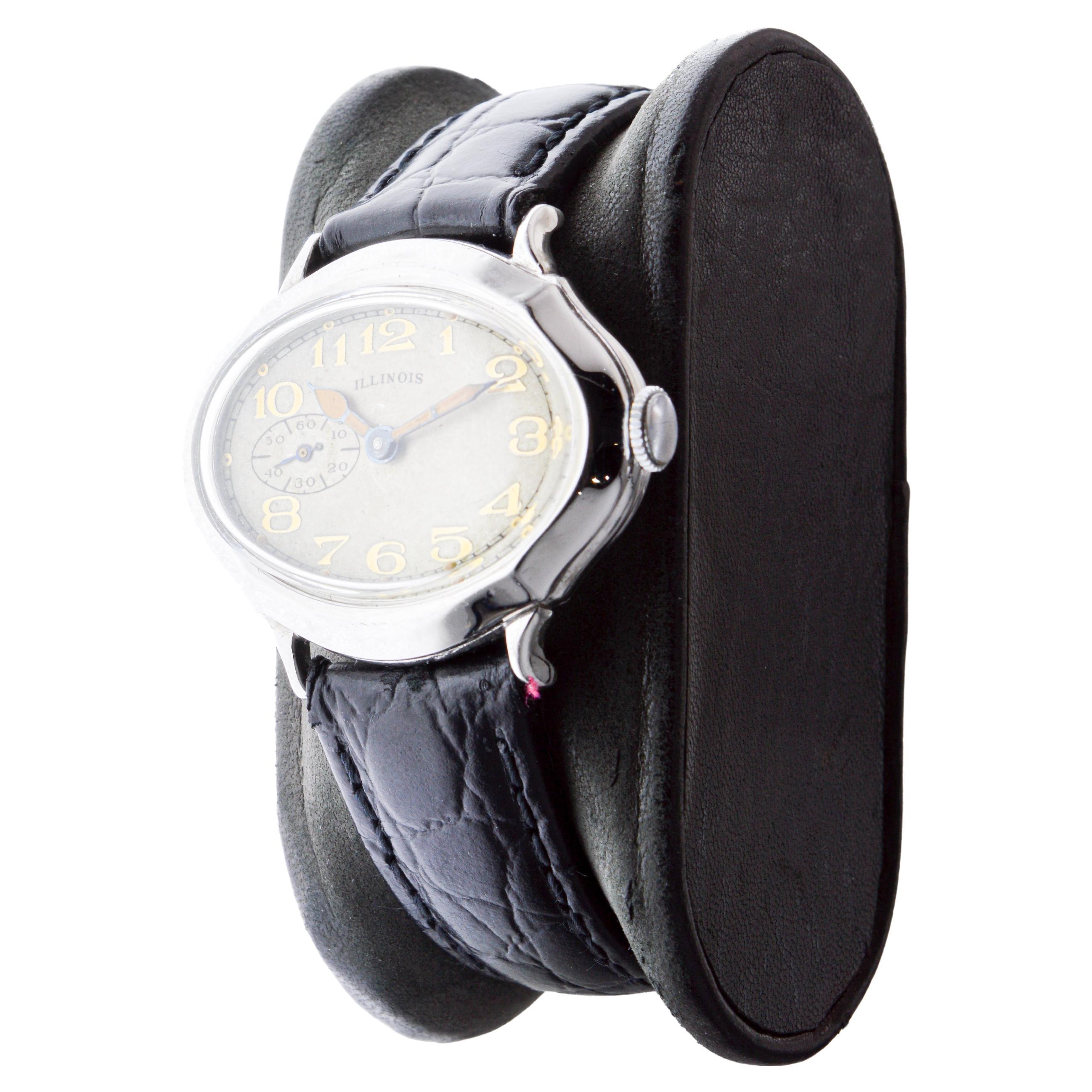 Women's or Men's Illinois White Gold Filled Picadillo Art Deco Watch from 1928 with Original Dial For Sale