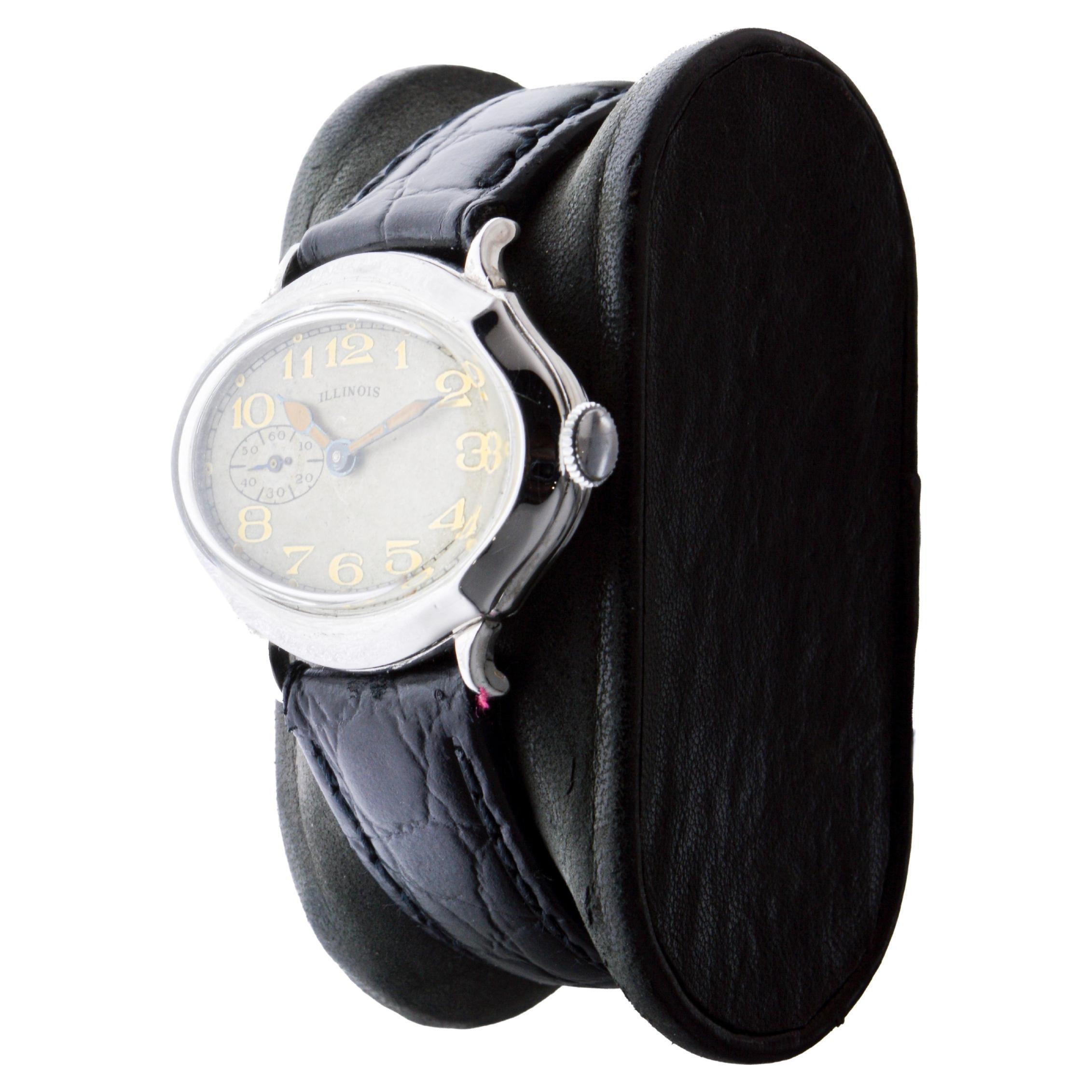 Illinois White Gold Filled Picadillo Art Deco Watch from 1928 with Original Dial For Sale 1