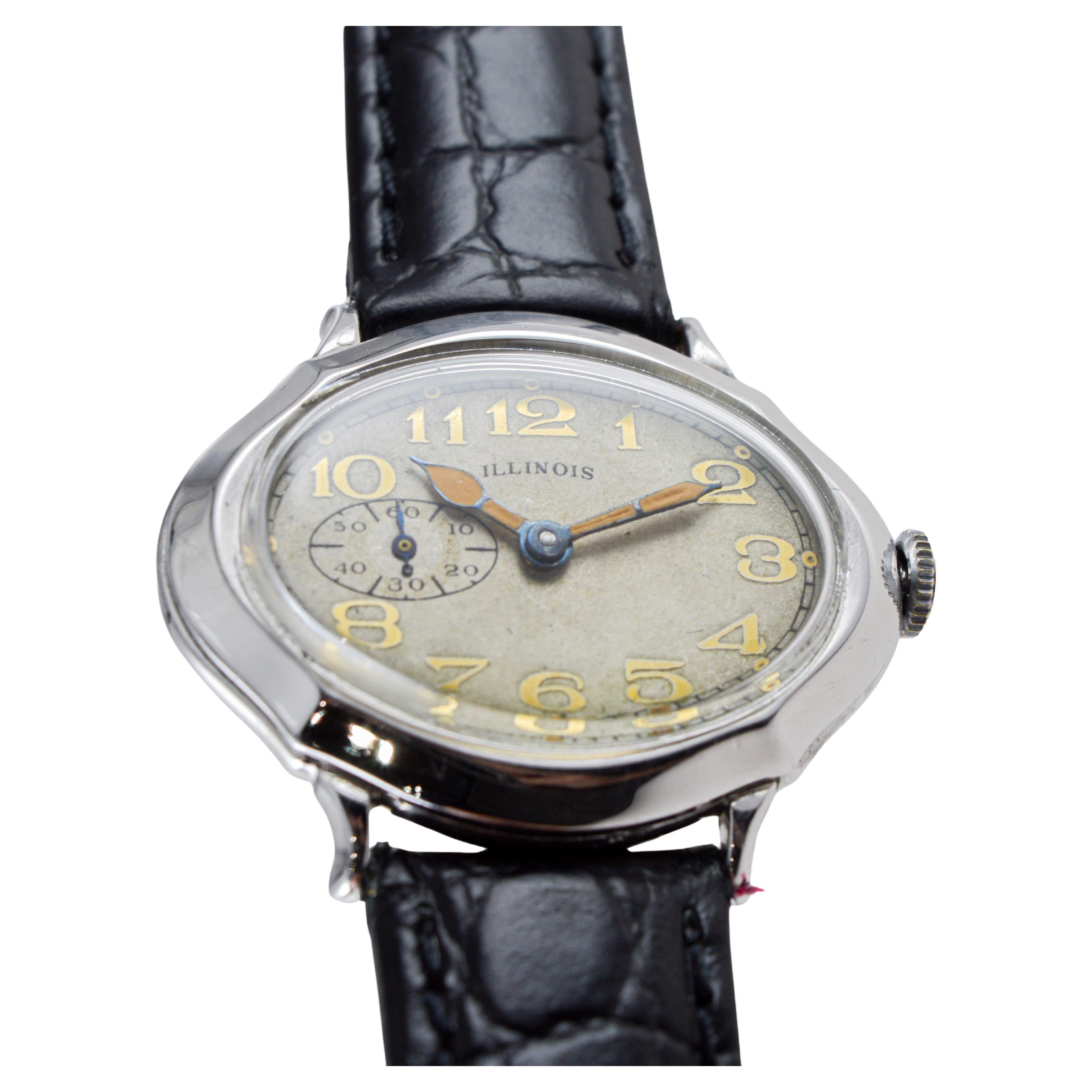 Illinois White Gold Filled Picadillo Art Deco Watch from 1928 with Original Dial For Sale 2