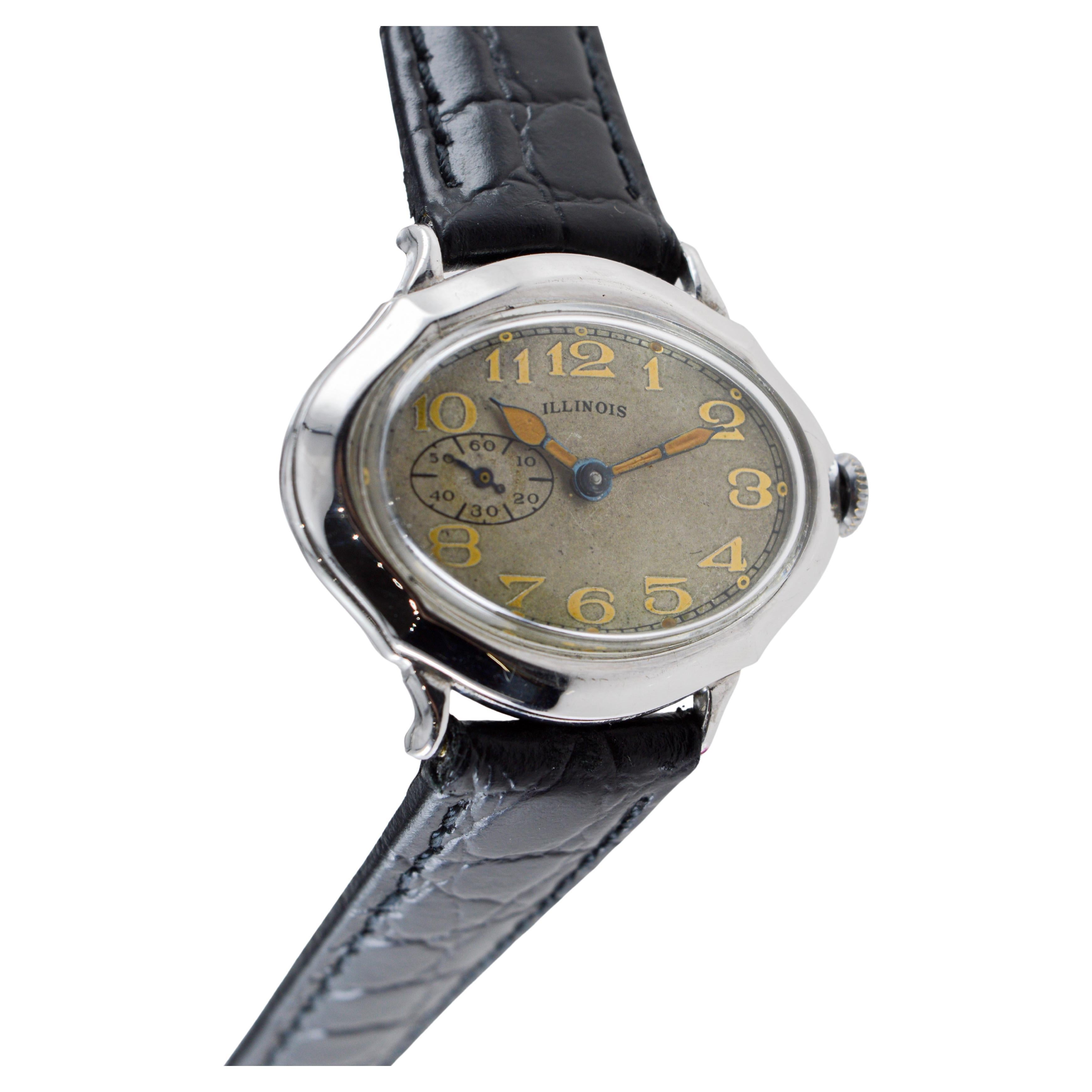 Illinois White Gold Filled Picadillo Art Deco Watch from 1928 with Original Dial For Sale 3