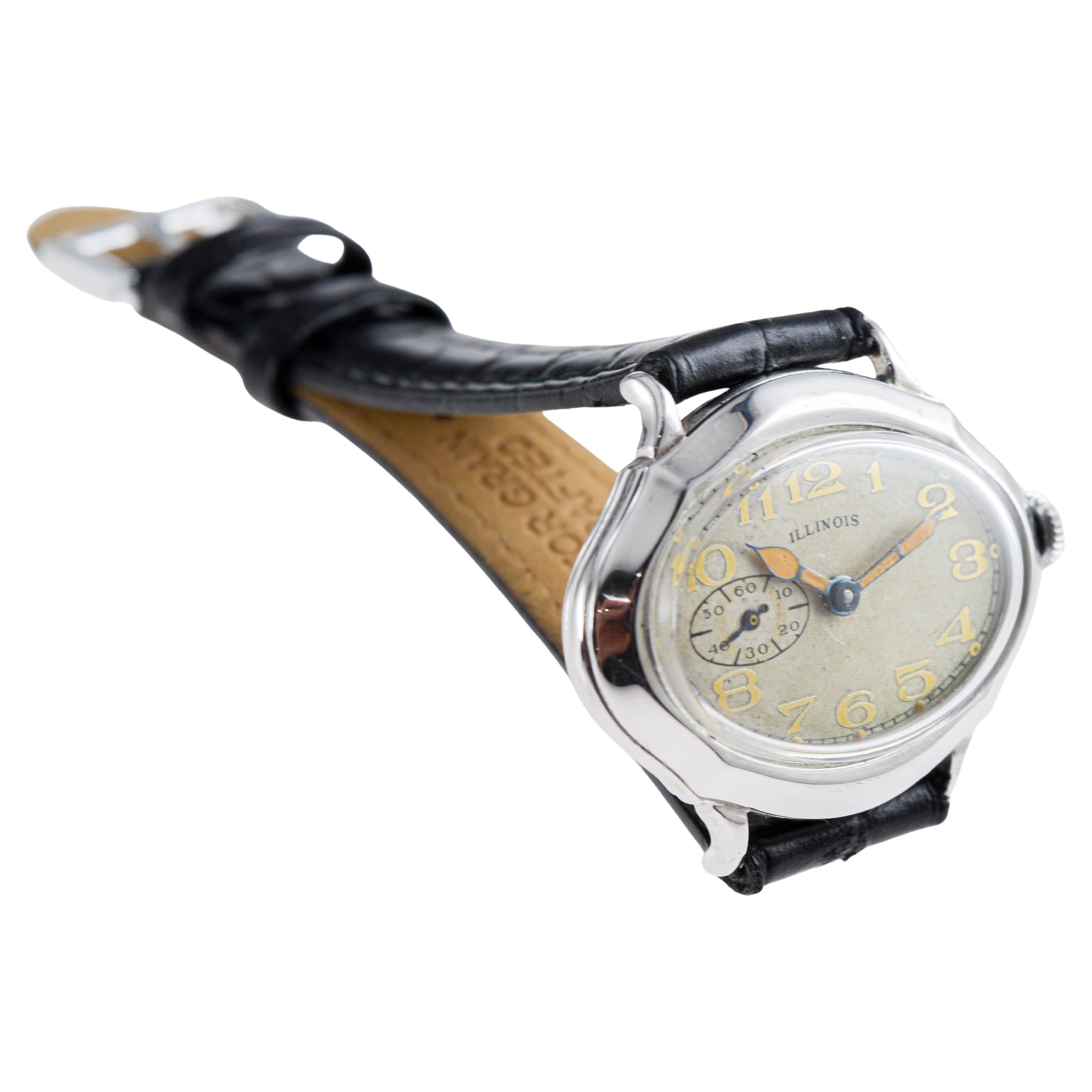 Illinois White Gold Filled Picadillo Art Deco Watch from 1928 with Original Dial For Sale 4
