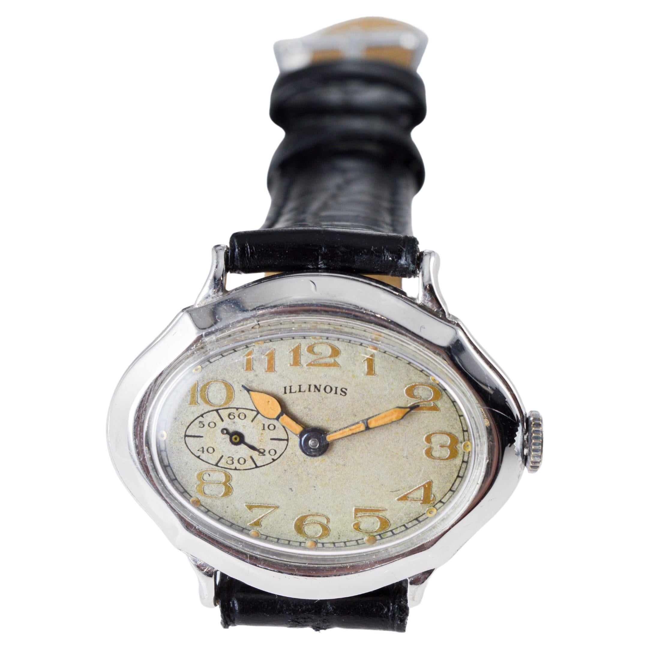 Illinois White Gold Filled Picadillo Art Deco Watch from 1928 with Original Dial For Sale 5