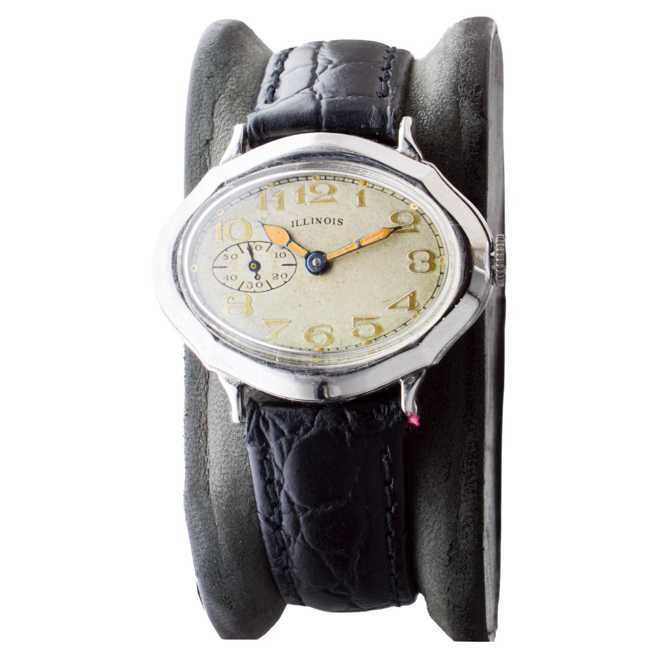 Illinois White Gold Filled Picadillo Art Deco Watch from 1928 with Original Dial For Sale