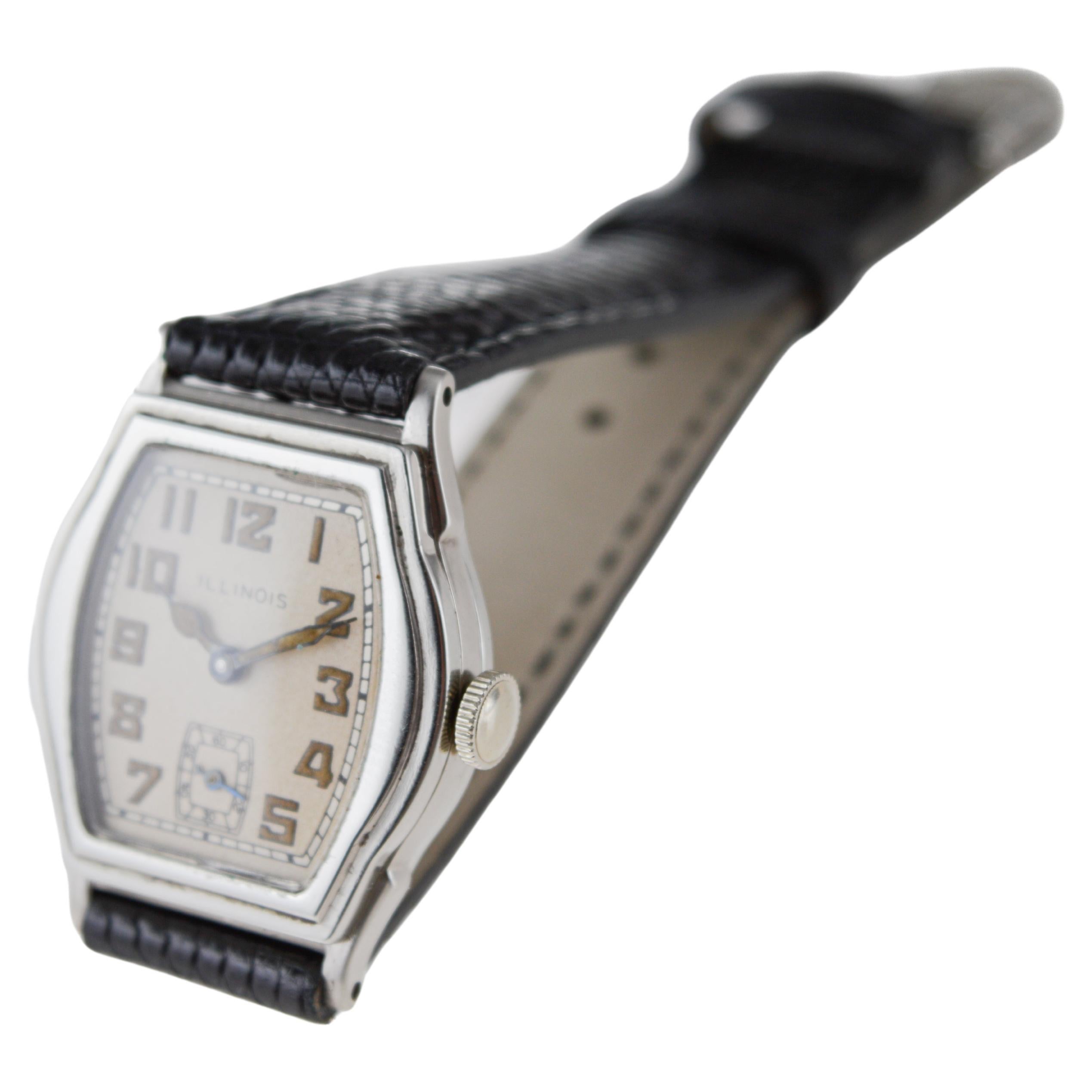 Illinois White Gold Filled Rare Model Art Deco Tortue Shaped Watch For Sale 7