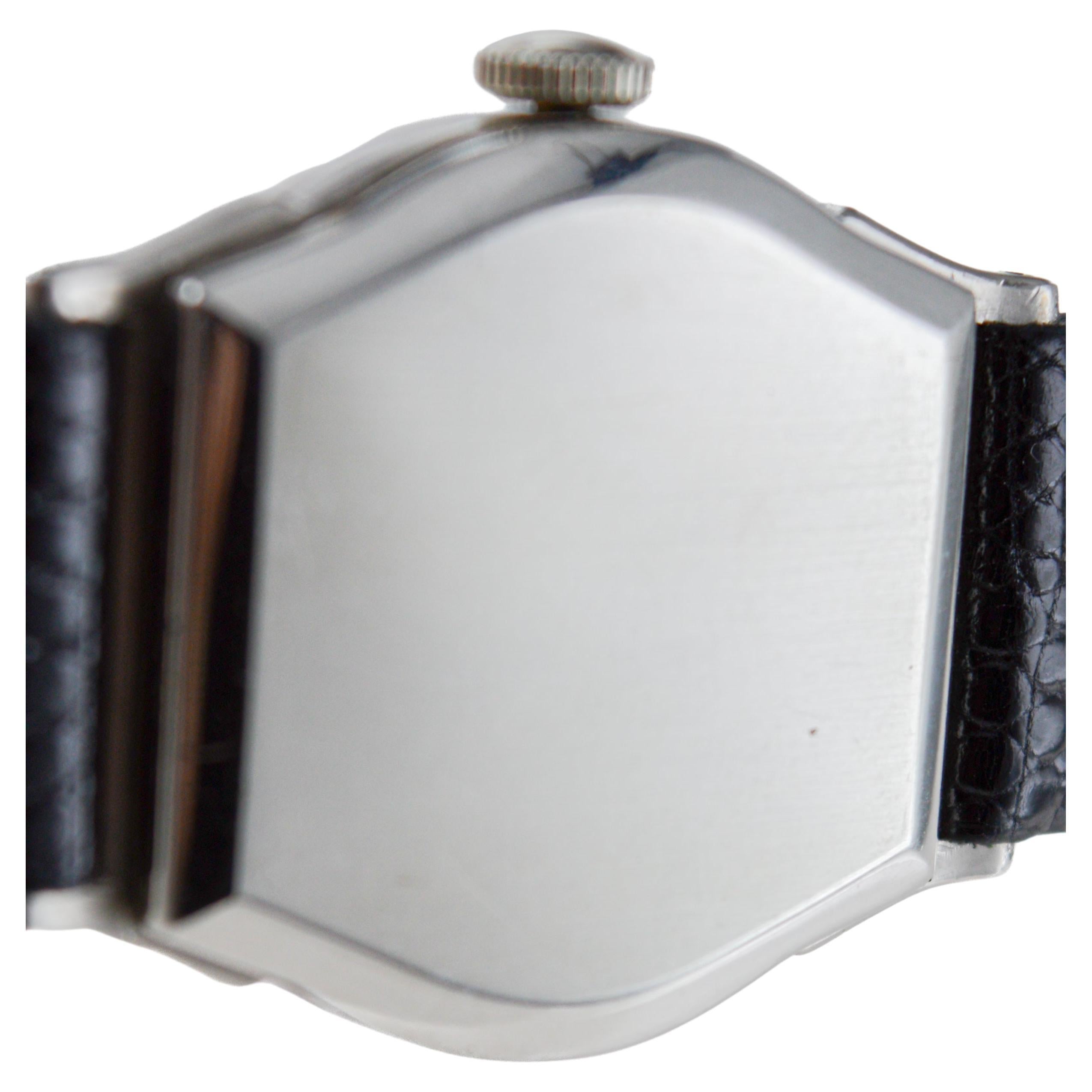Illinois White Gold Filled Rare Model Art Deco Tortue Shaped Watch For Sale 9