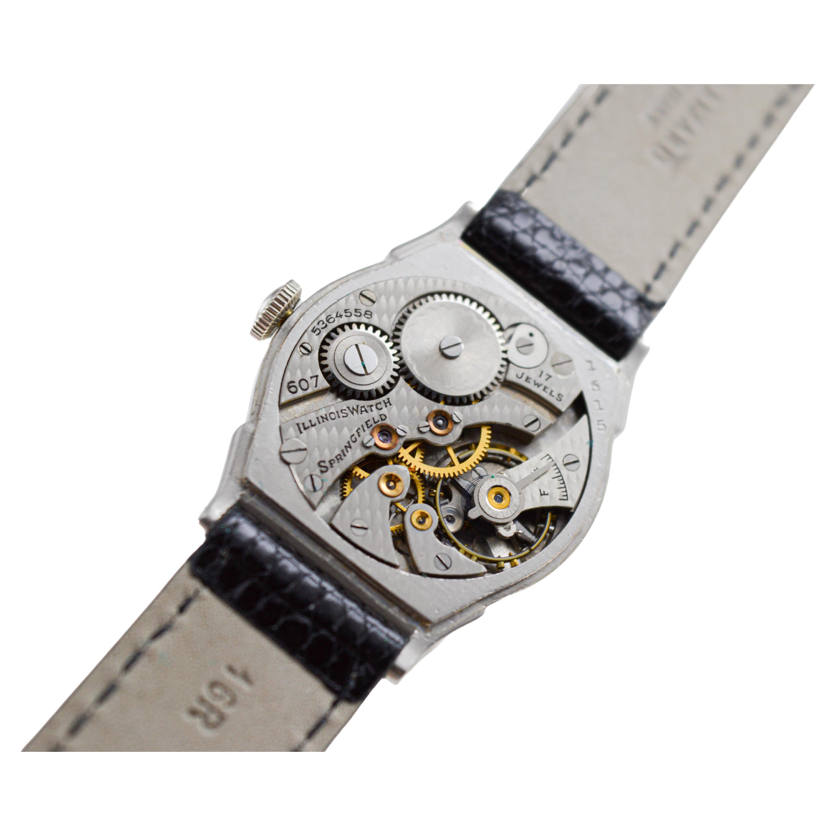 Illinois White Gold Filled Rare Model Art Deco Tortue Shaped Watch For Sale 11