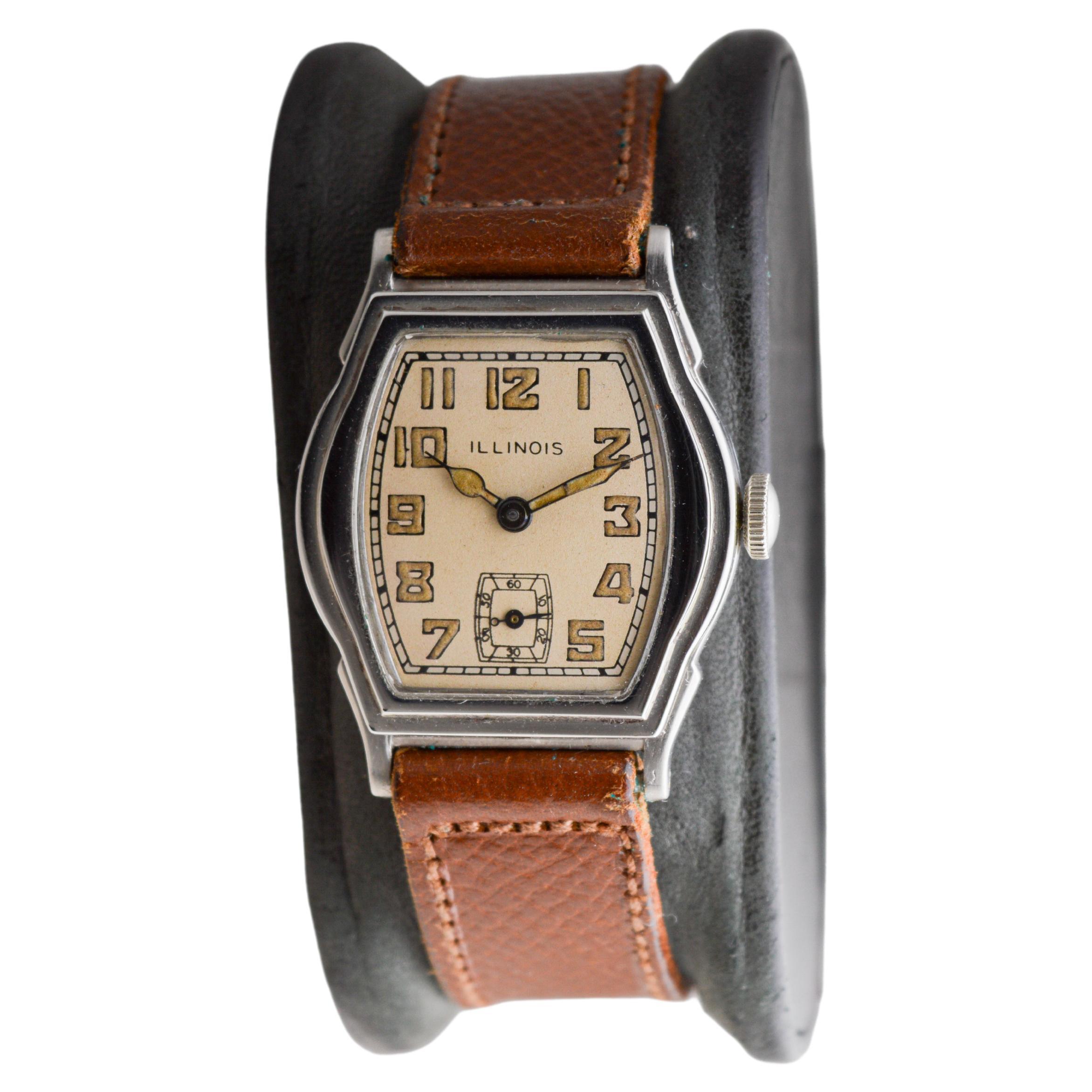 Women's or Men's Illinois White Gold Filled Rare Model Art Deco Tortue Shaped Watch For Sale