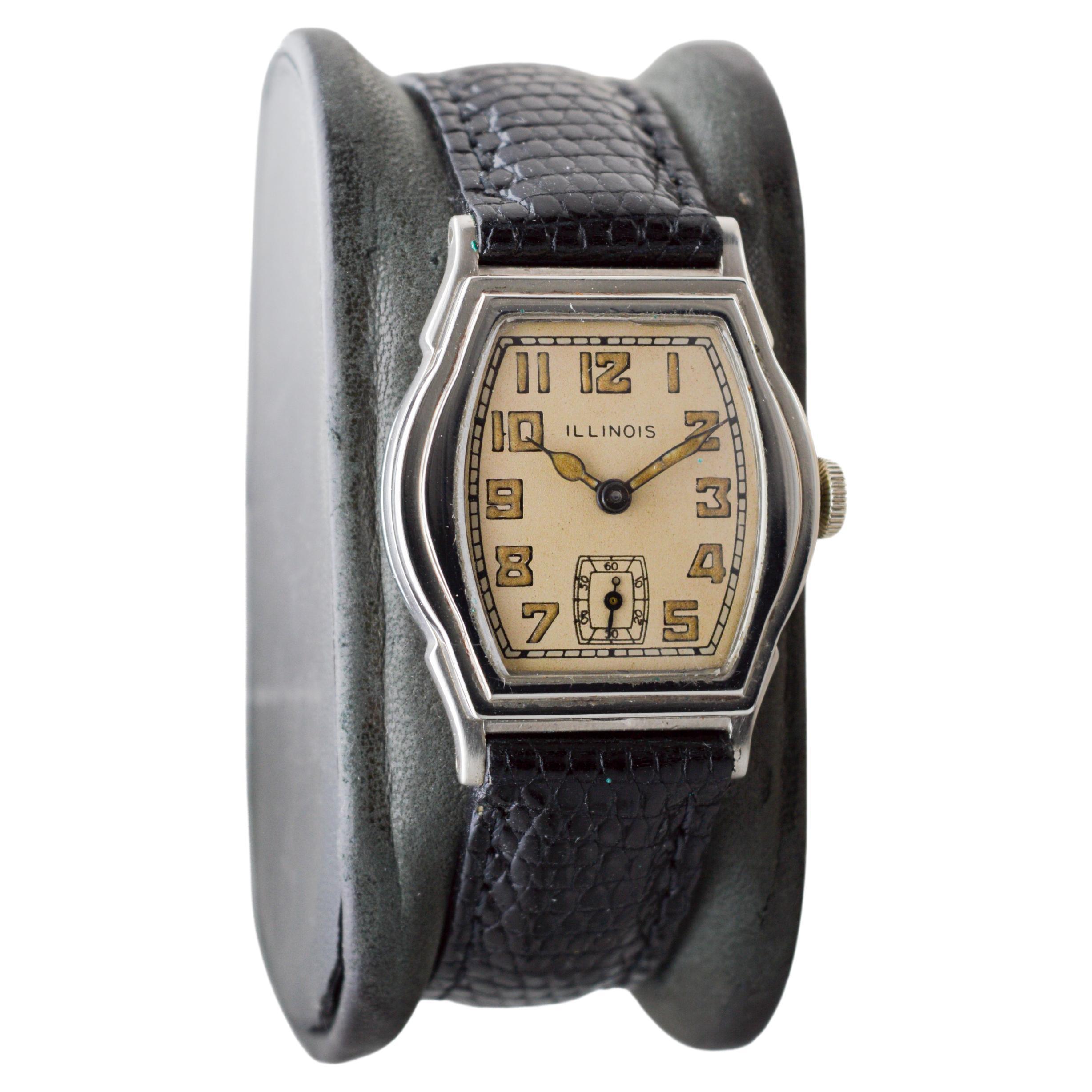 Illinois White Gold Filled Rare Model Art Deco Tortue Shaped Watch For Sale 1