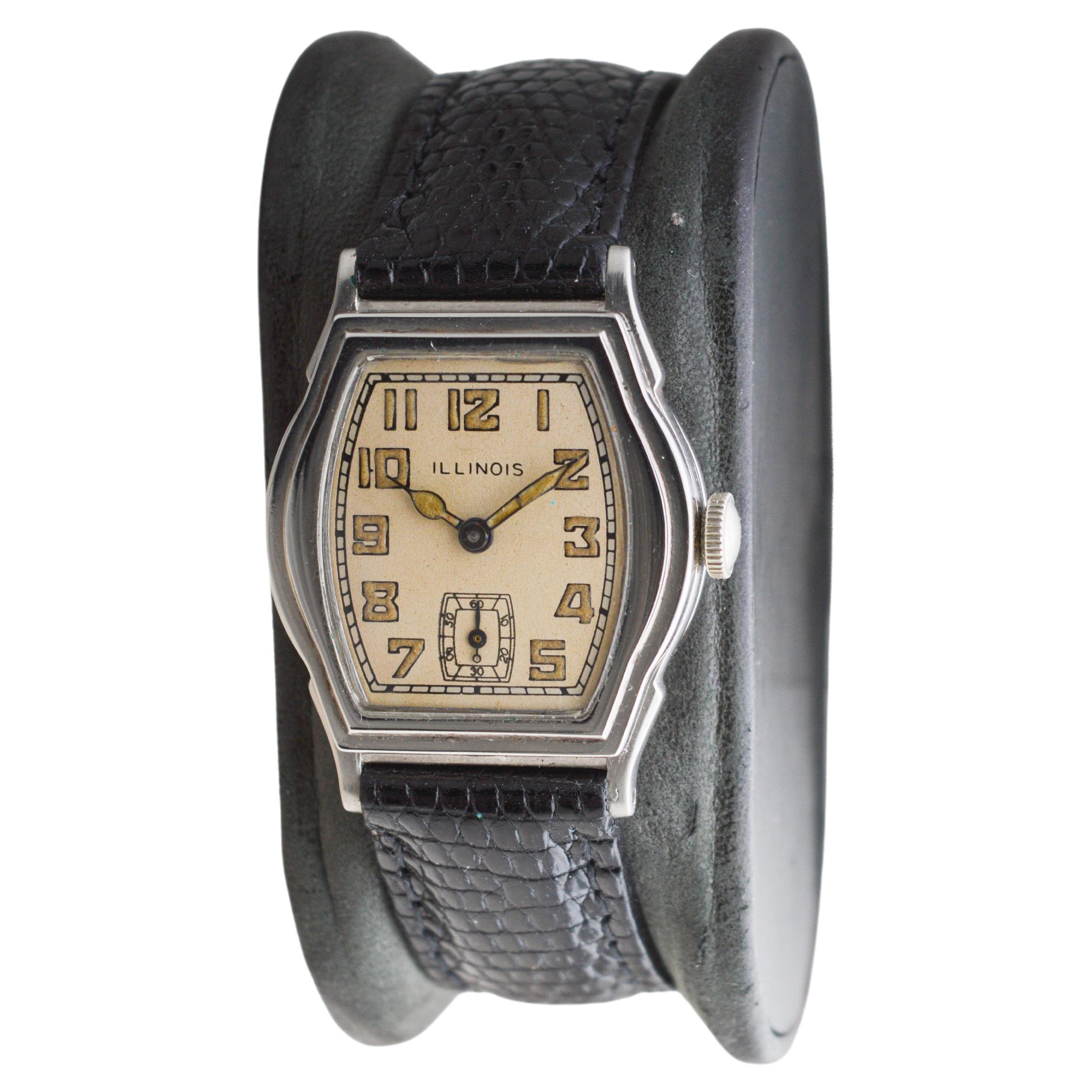 Illinois White Gold Filled Rare Model Art Deco Tortue Shaped Watch For Sale 2