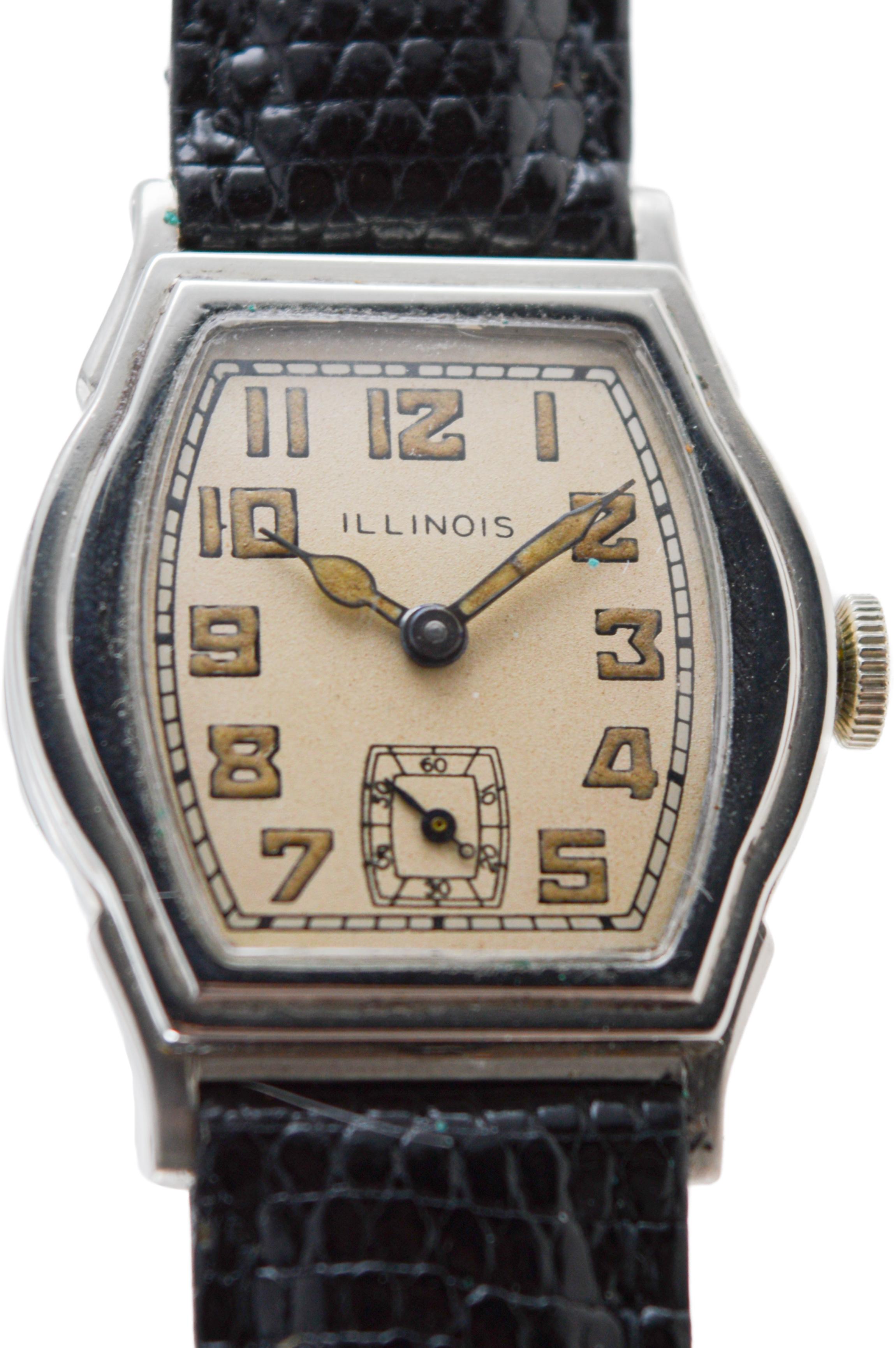 Illinois White Gold Filled Rare Model Art Deco Tortue Shaped Watch For Sale 3