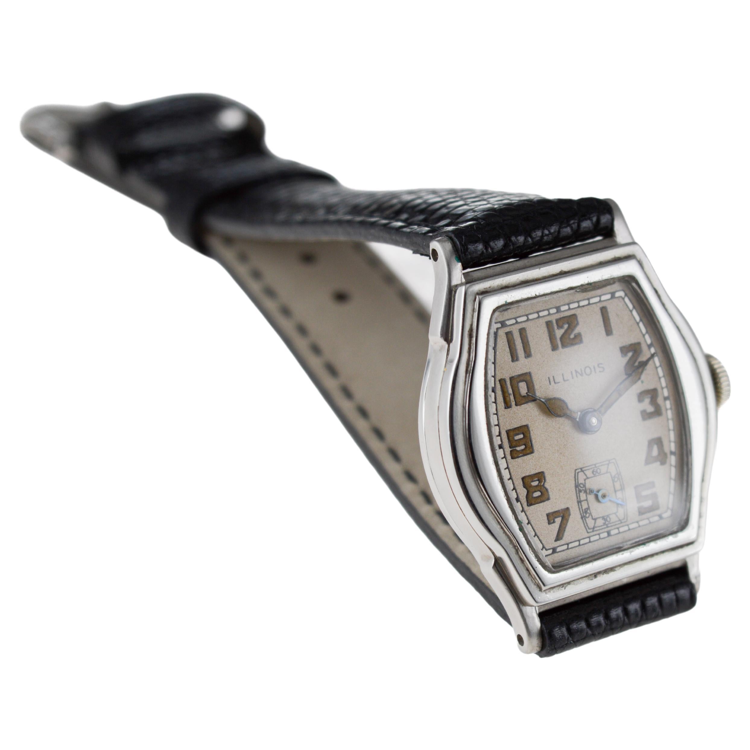 Illinois White Gold Filled Rare Model Art Deco Tortue Shaped Watch For Sale 5