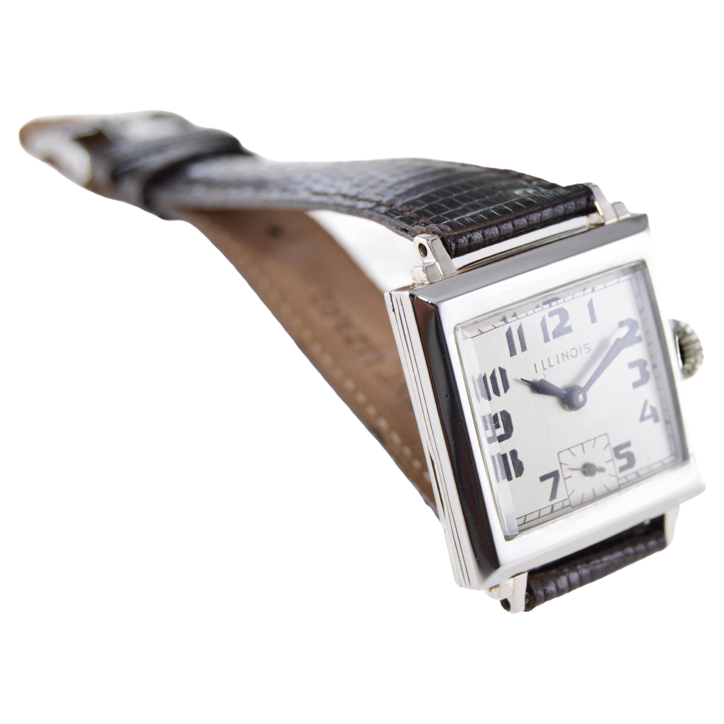 Women's or Men's Illinois White Gold Filled Watch Art Deco Wrist Watch 1930's For Sale