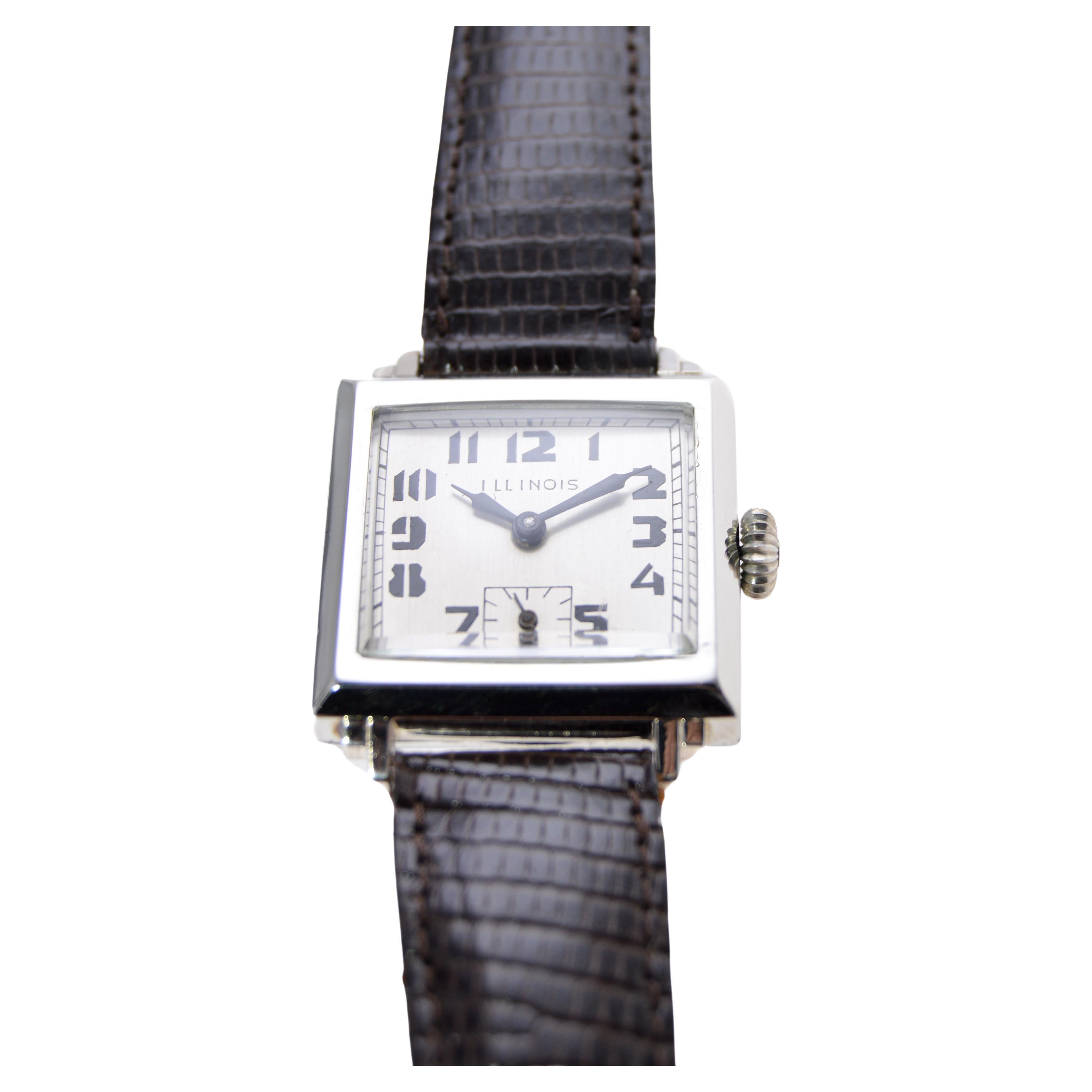 Illinois White Gold Filled Watch Art Deco Wrist Watch 1930's For Sale 3