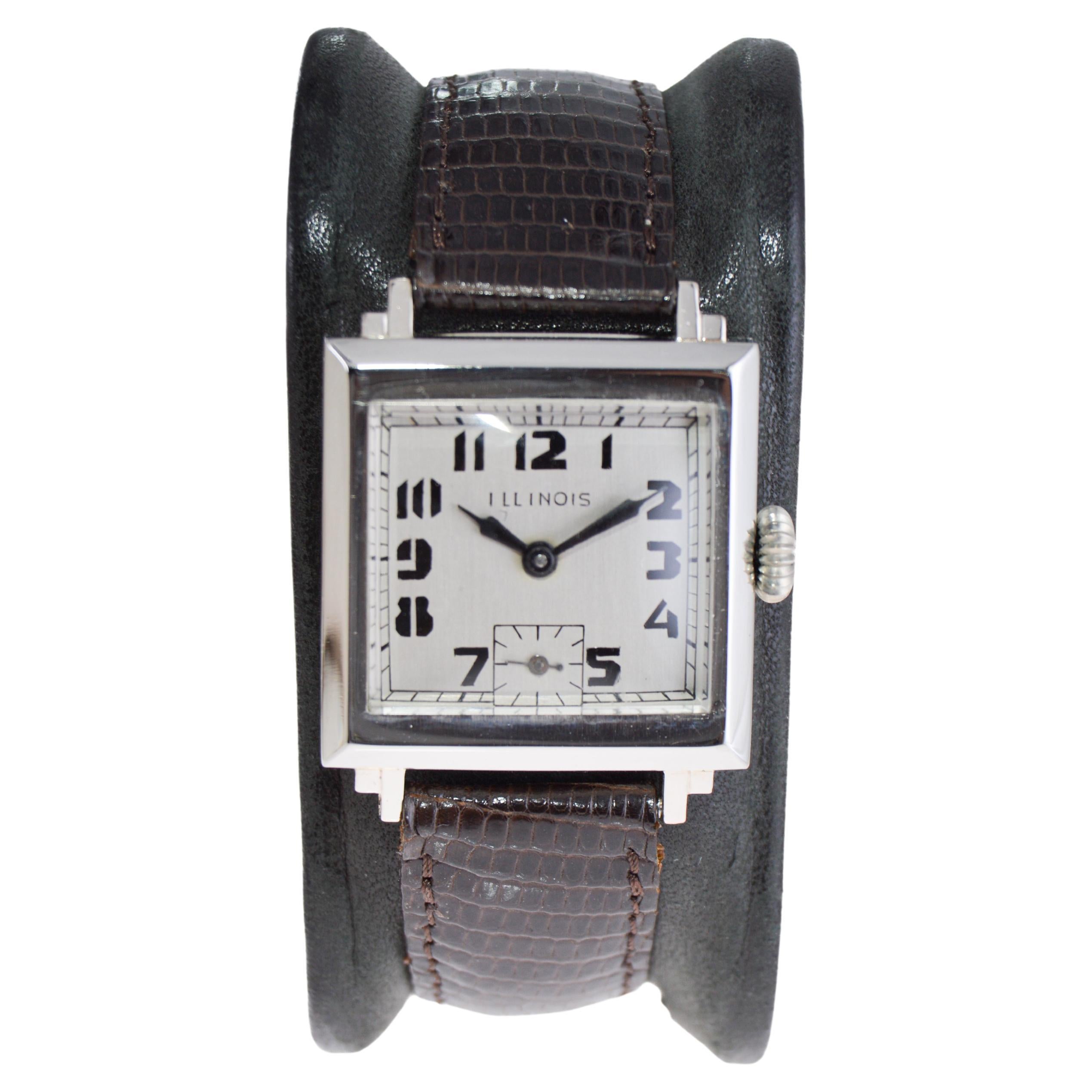 Illinois White Gold Filled Watch Art Deco Wrist Watch 1930's For Sale