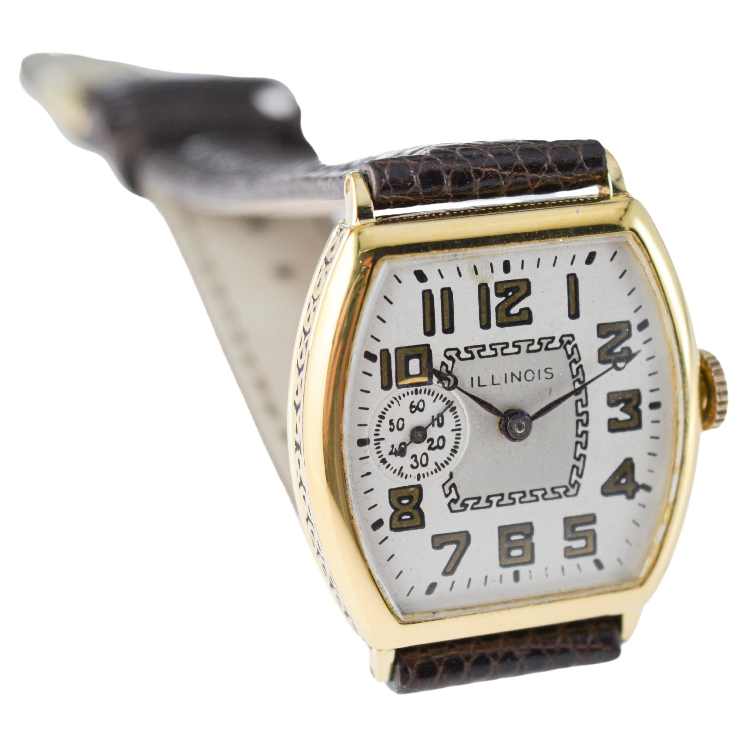 Illinois Yellow Gold Filled Art Deco Tonneau Shaped Watch from 1920 7