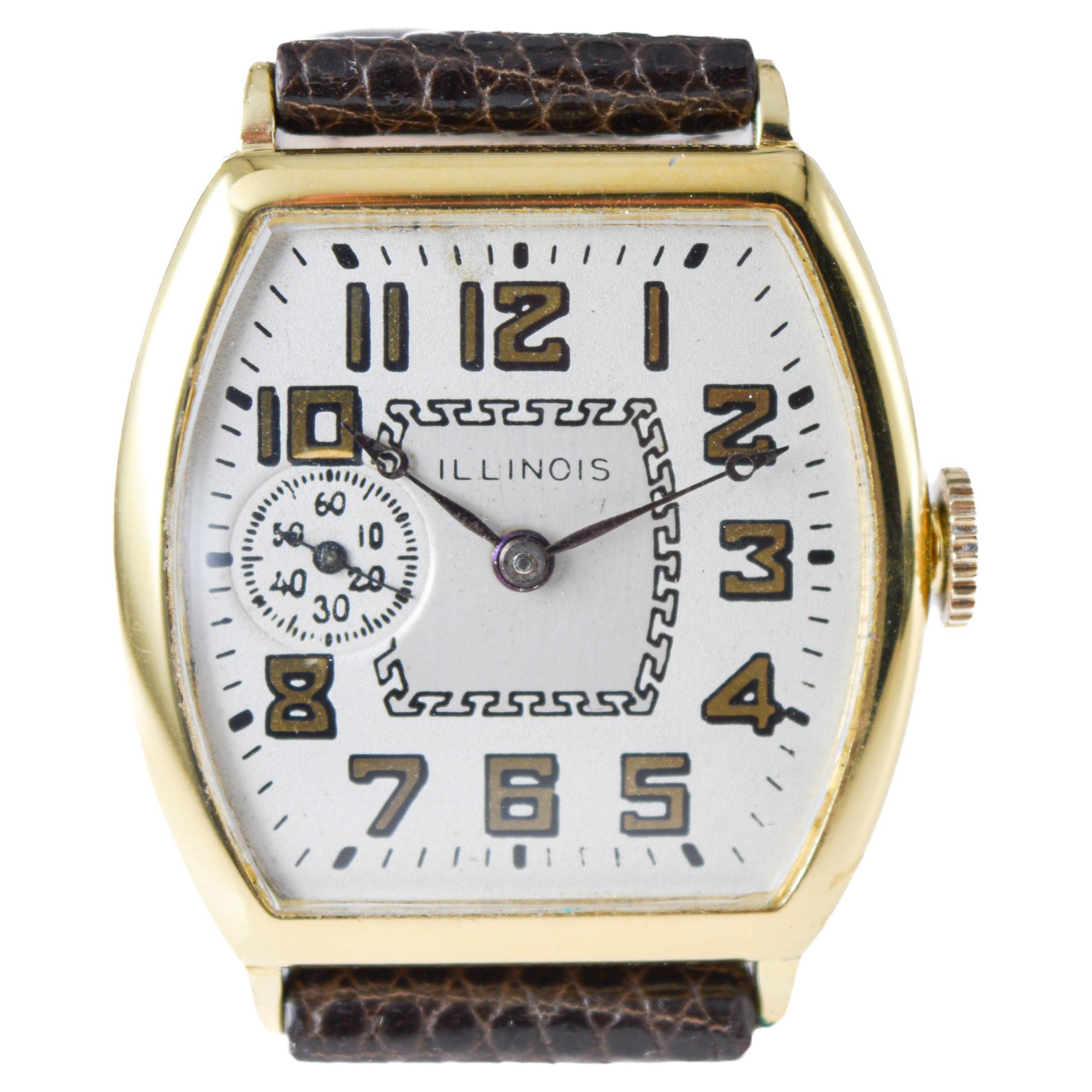 Illinois Yellow Gold Filled Art Deco Tonneau Shaped Watch from 1920 8
