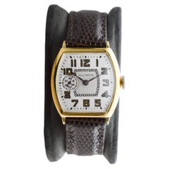 Illinois Yellow Gold Filled Art Deco Tonneau Shaped Watch from 1920