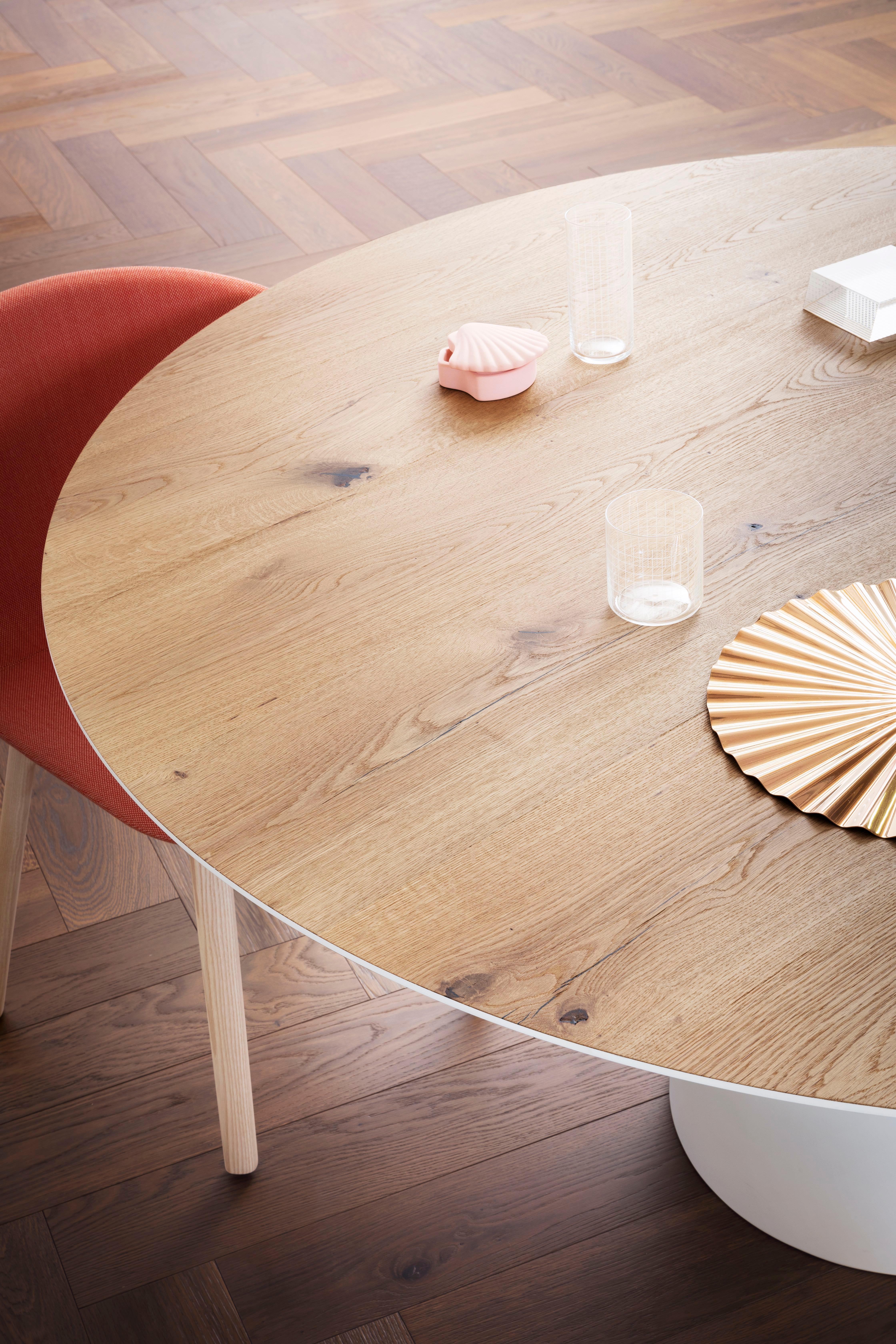 Italian Illo Round Table in Flamed Oak Top with Copper Column by Miniforms Lab For Sale