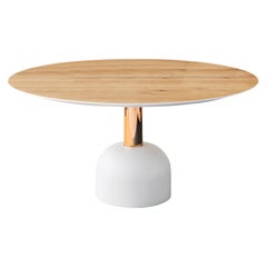 Illo Round Table in Flamed Oak Top with Copper Column by Miniforms Lab