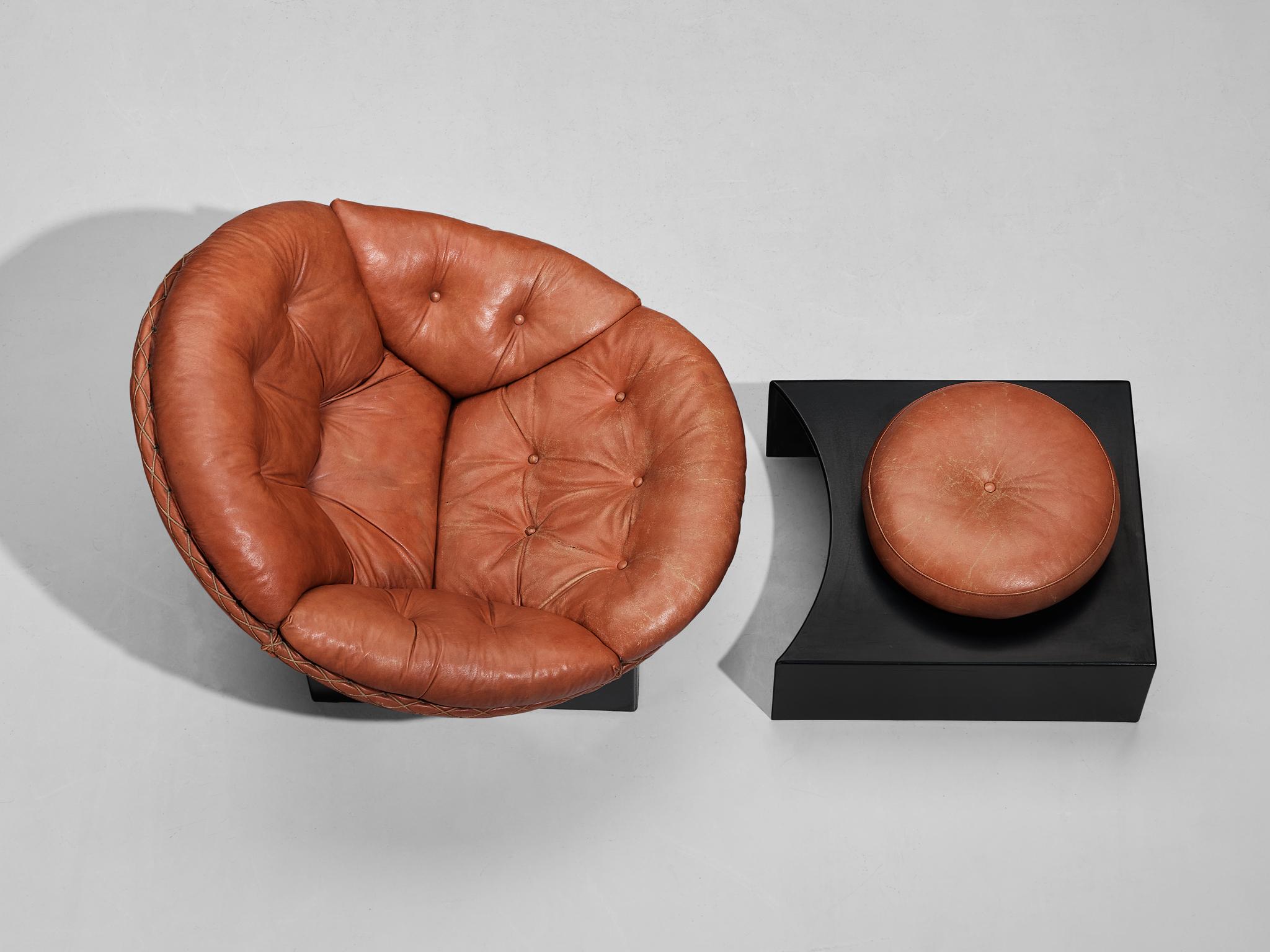 Fin du 20e siècle Illum Wikkelsø 'Apollo' Lounge Chair et Ottoman en cuir  en vente