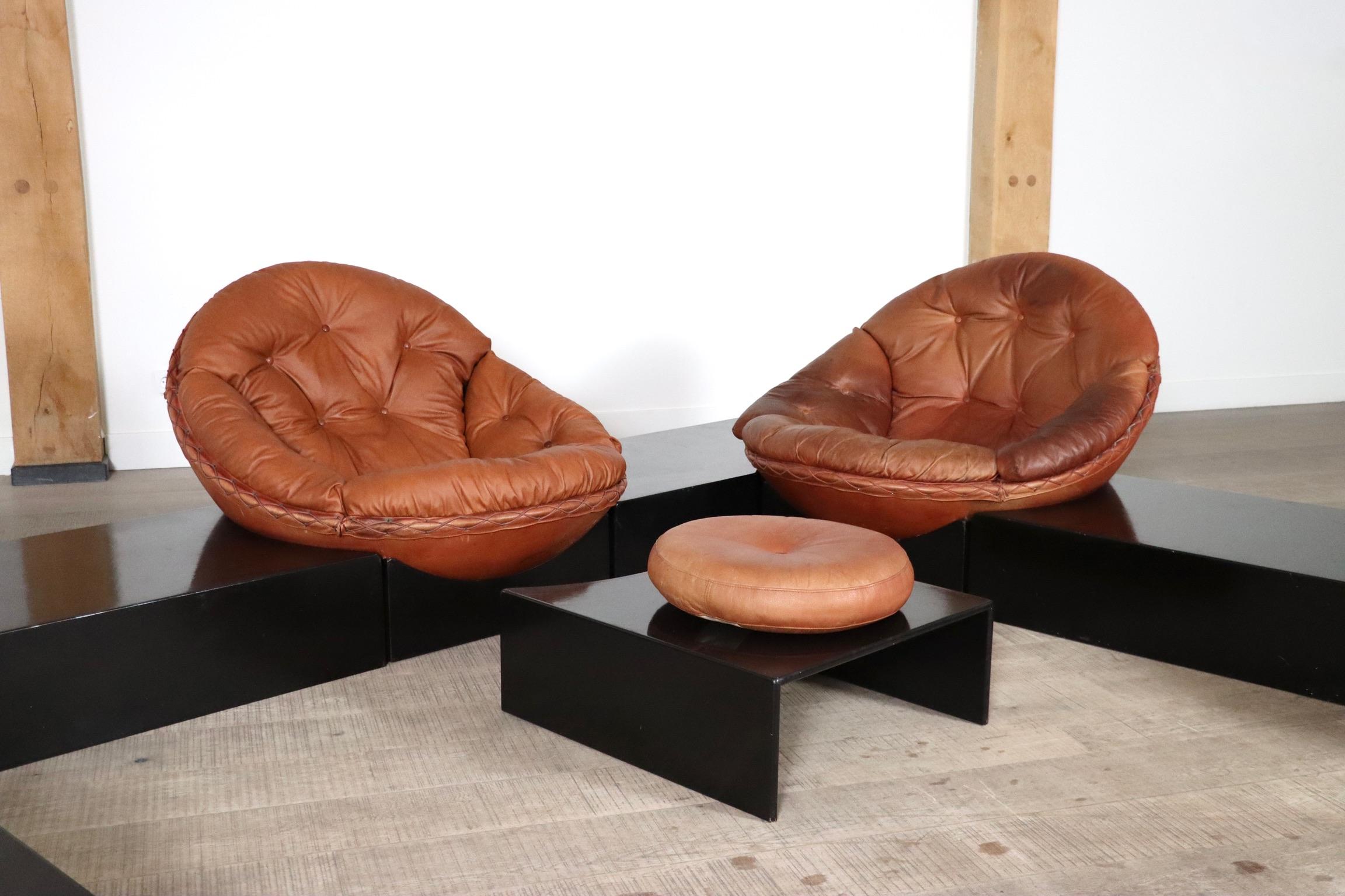 Illum Wikkelsø Apollo seating group in cognac leather for Ryesberg Møbler, 1970s For Sale 5