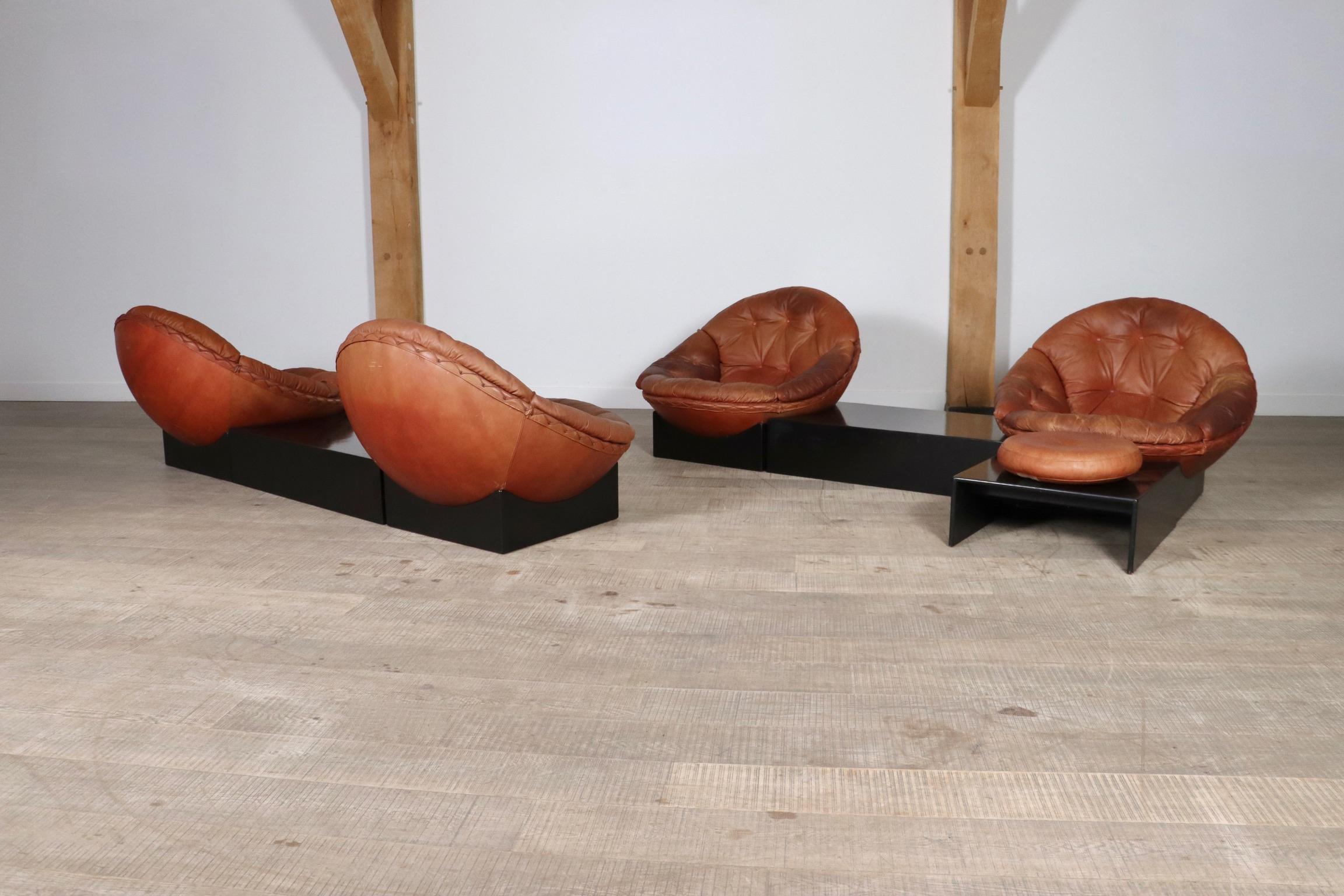 Illum Wikkelsø Apollo seating group in cognac leather for Ryesberg Møbler, 1970s For Sale 7