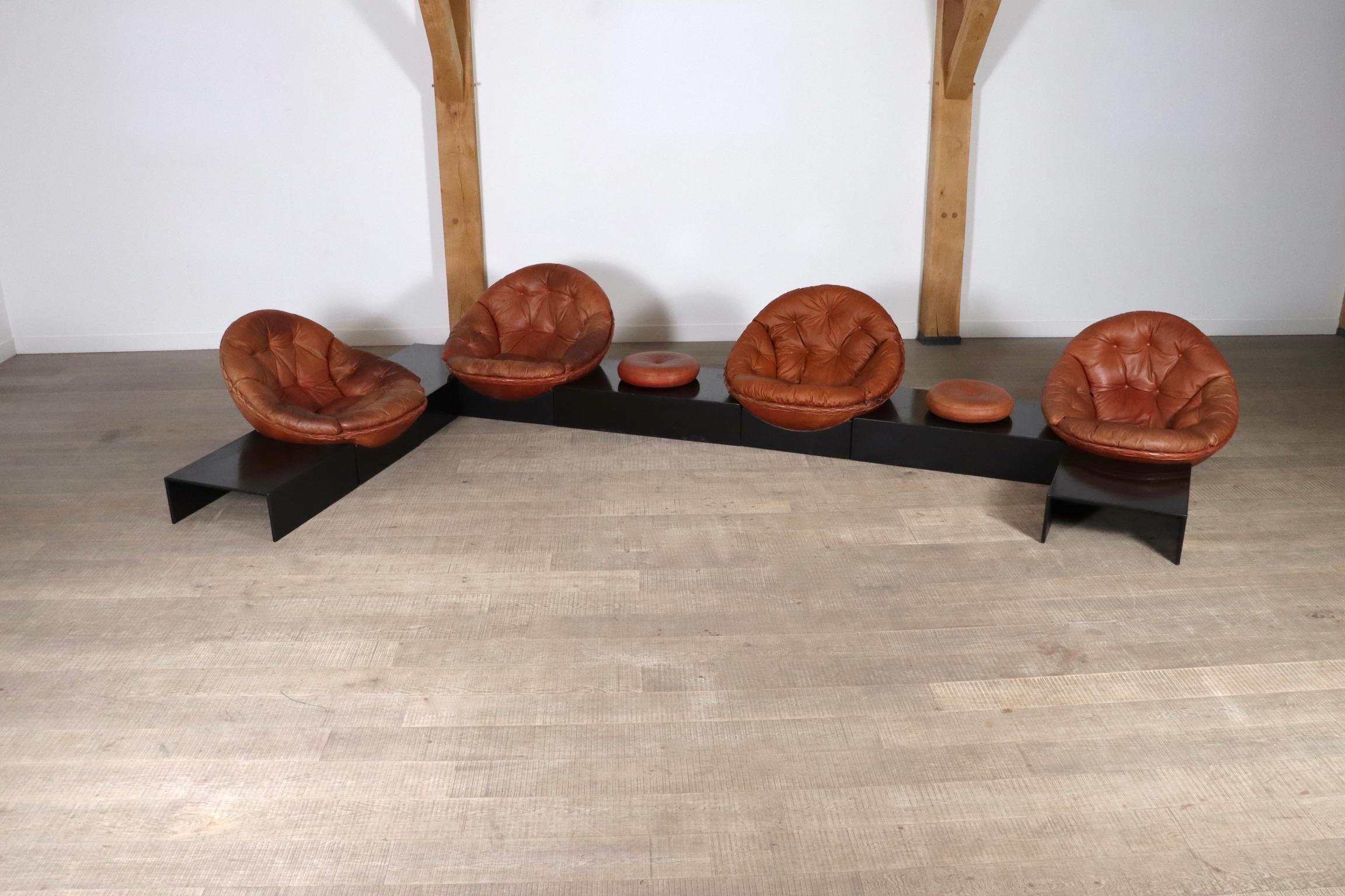 Mid-20th Century Illum Wikkelsø Apollo seating group in cognac leather for Ryesberg Møbler, 1970s For Sale