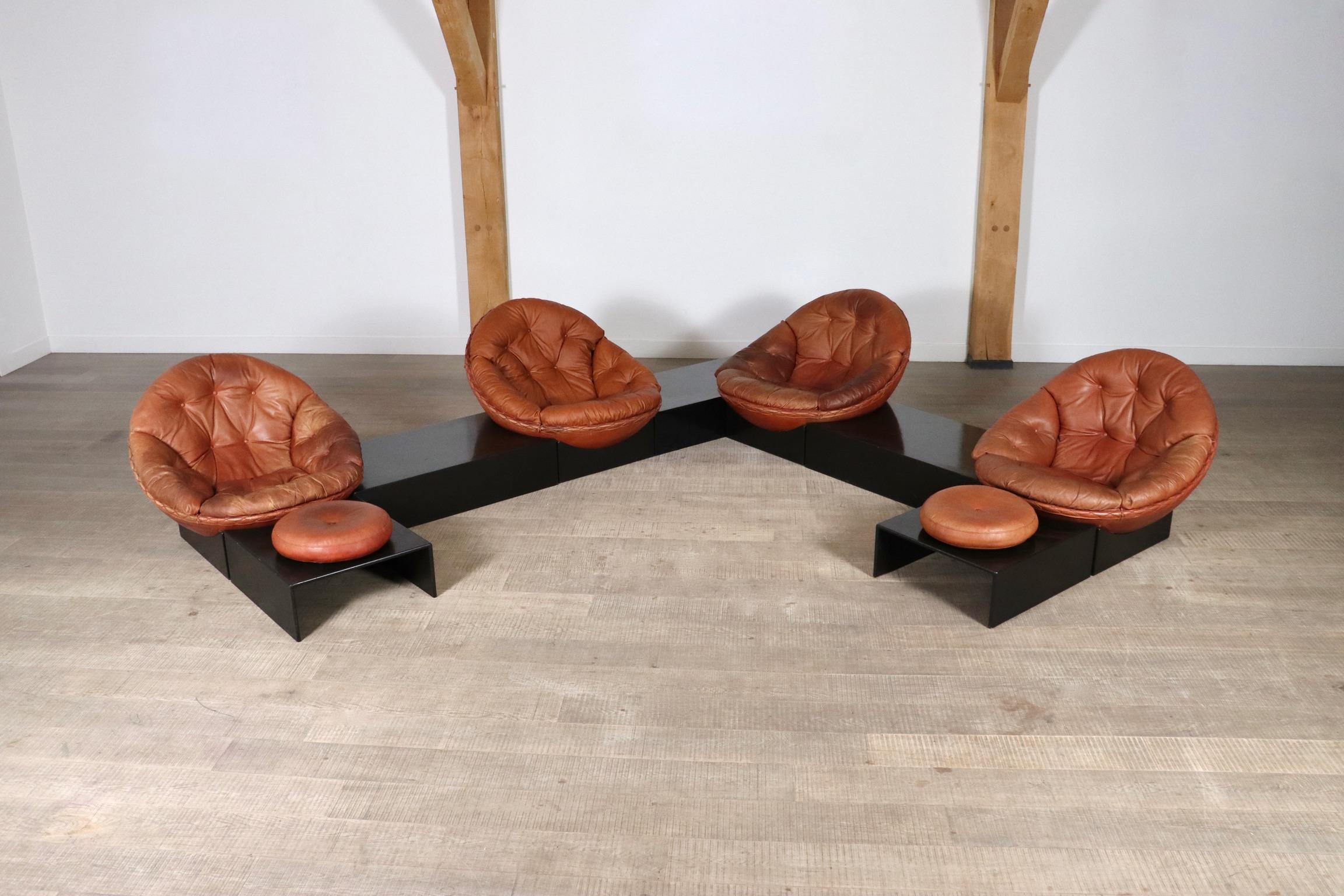 Leather Illum Wikkelsø Apollo seating group in cognac leather for Ryesberg Møbler, 1970s For Sale