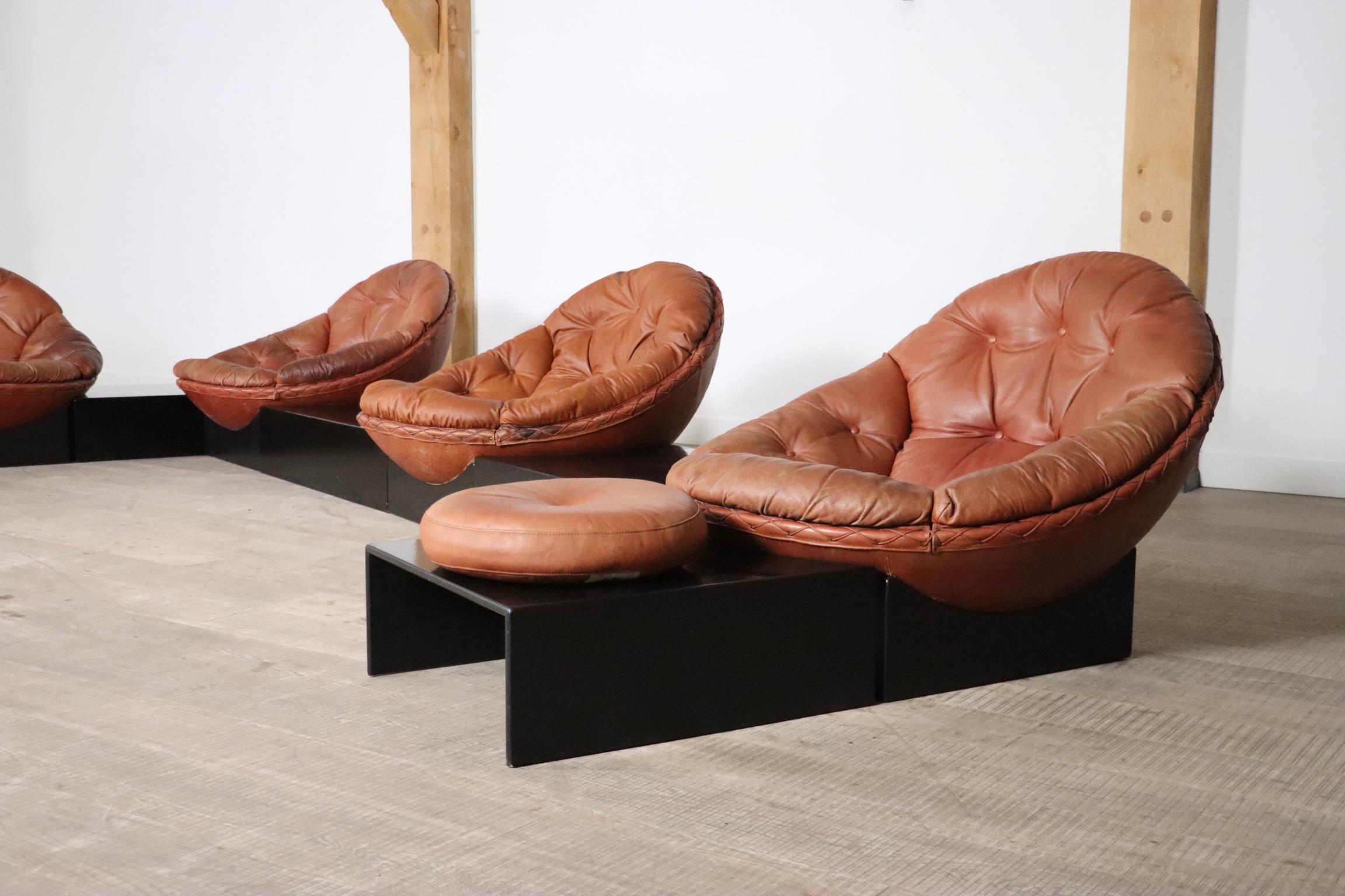 Illum Wikkelsø Apollo seating group in cognac leather for Ryesberg Møbler, 1970s For Sale 2