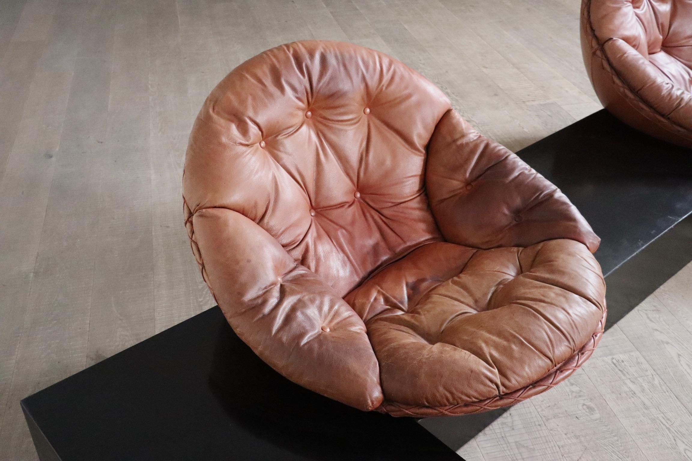 Illum Wikkelsø Apollo seating group in cognac leather for Ryesberg Møbler, 1970s For Sale 3