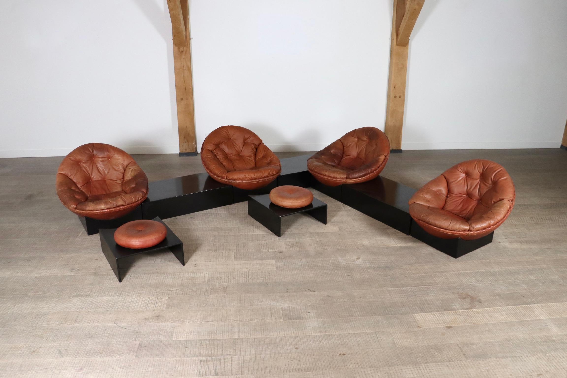Illum Wikkelsø Apollo seating group in cognac leather for Ryesberg Møbler, 1970s For Sale 4
