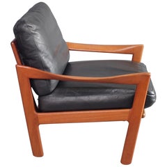 Illum Wikkelsø Armchair Teak and Leather Danish 1960s Midcentury Lounge Chair