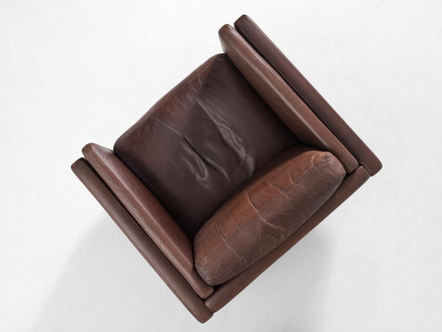 Illum Wikkelsø Brown Leather Club Chair In Excellent Condition In Waalwijk, NL