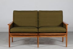 Illum Wikkelsø Capella Sofa of Oak + Green Cushions Niels Eilersen Denmark 1960s