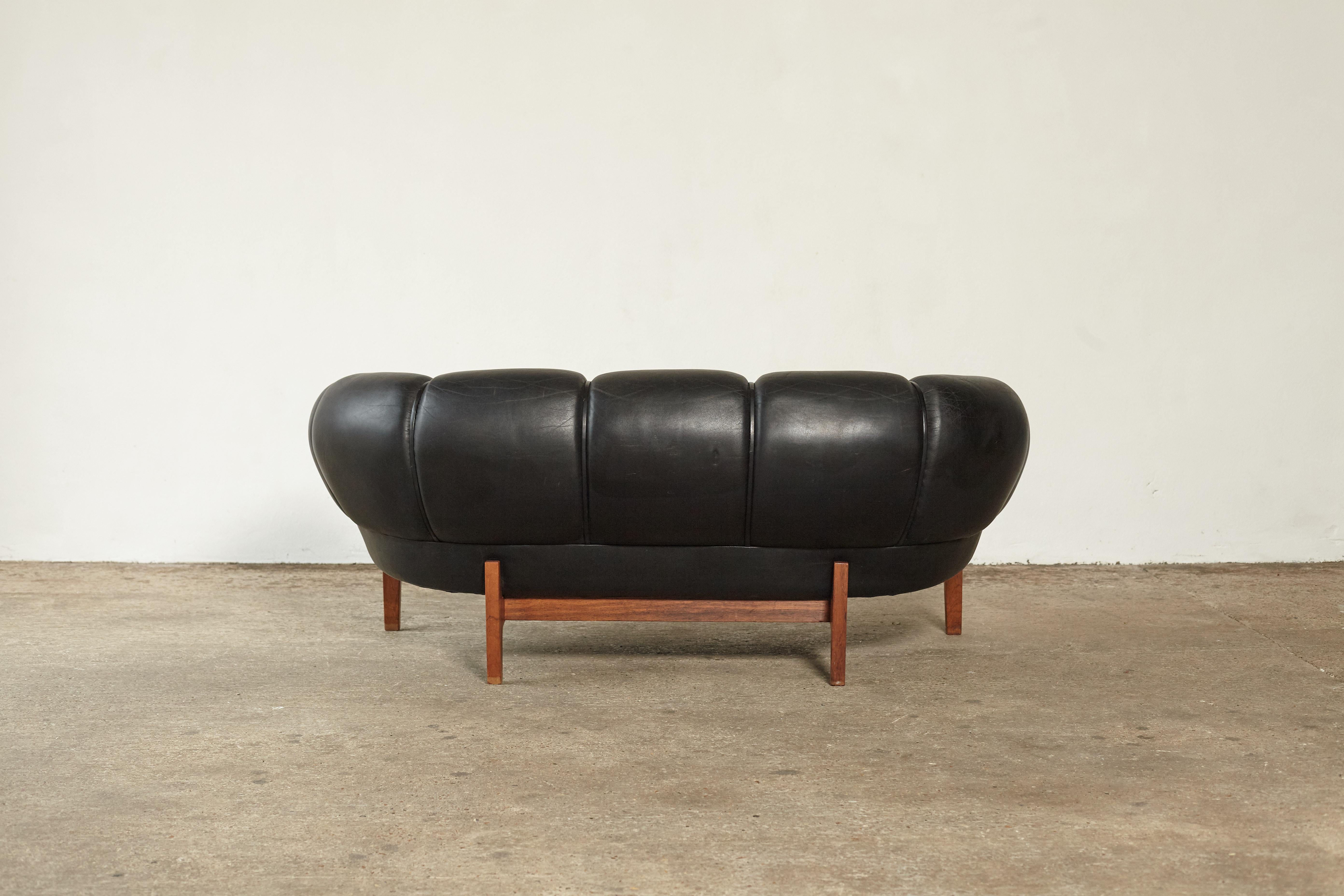 Wood Illum Wikkelsø Croissant Sofa Produced by Holger Christiansen, Denmark, 1950s