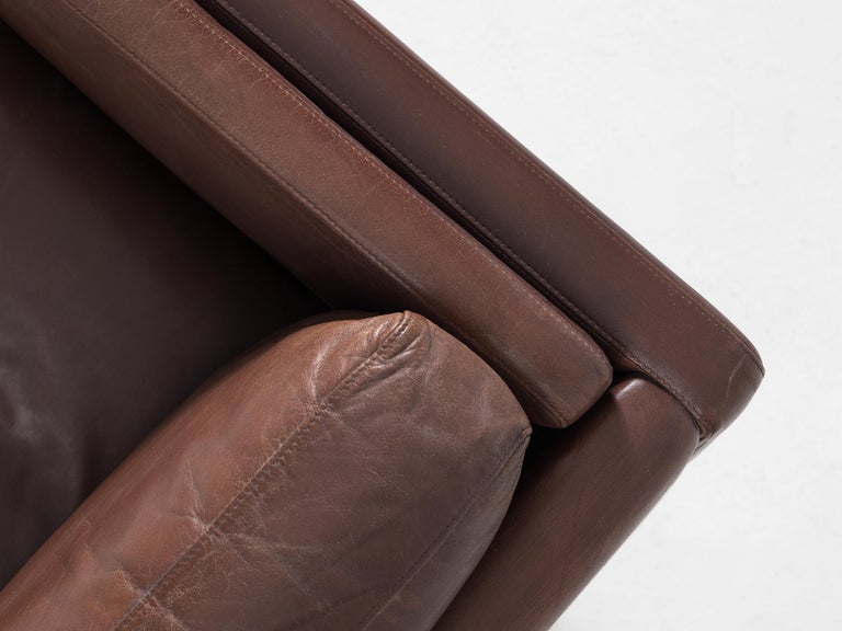 Scandinavian Modern Illum Wikkelsø Cubic Lounge Chair in Brown Leather For Sale