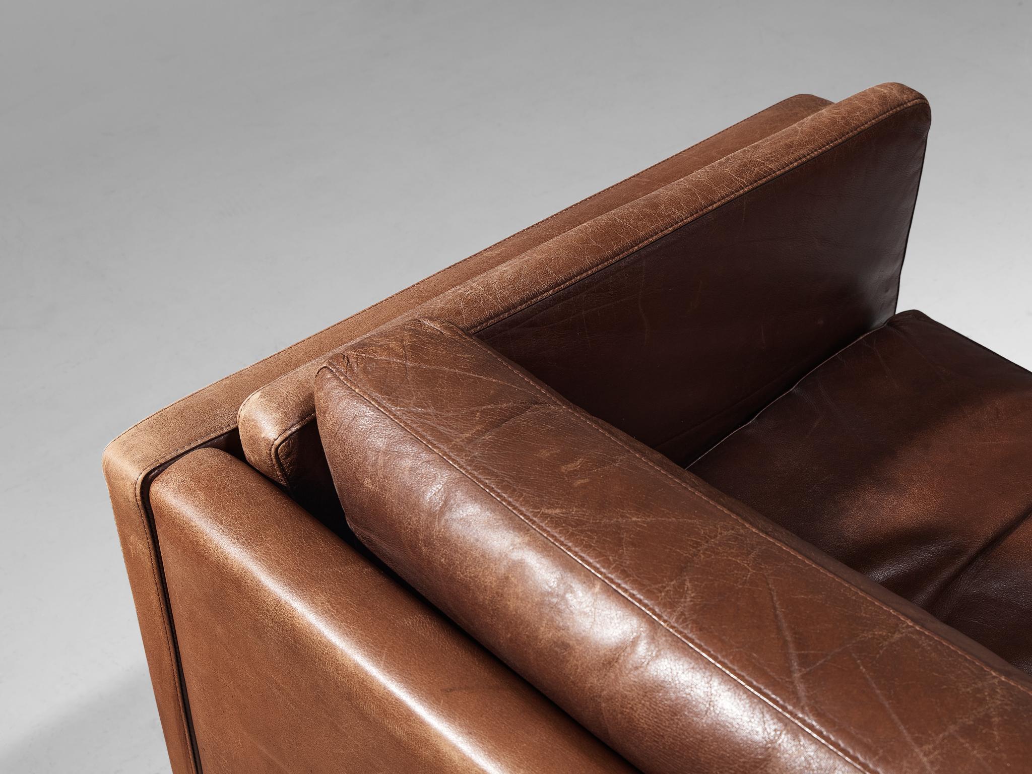 Scandinavian Modern Illum Wikkelsø Cubic Lounge Chair in Brown Leather 