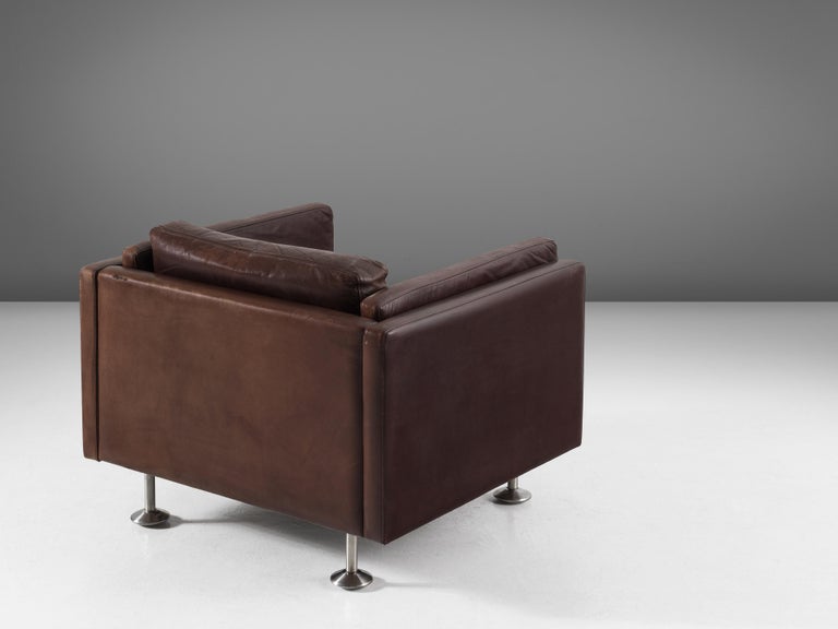 Mid-20th Century Illum Wikkelsø Cubic Lounge Chair in Brown Leather For Sale