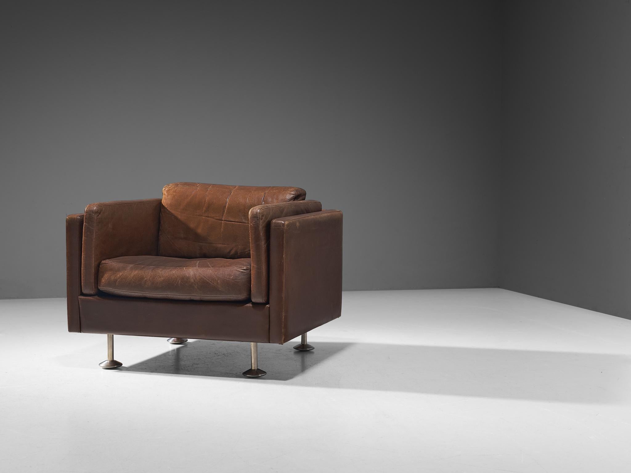 Mid-20th Century Illum Wikkelsø Cubic Lounge Chair in Brown Leather