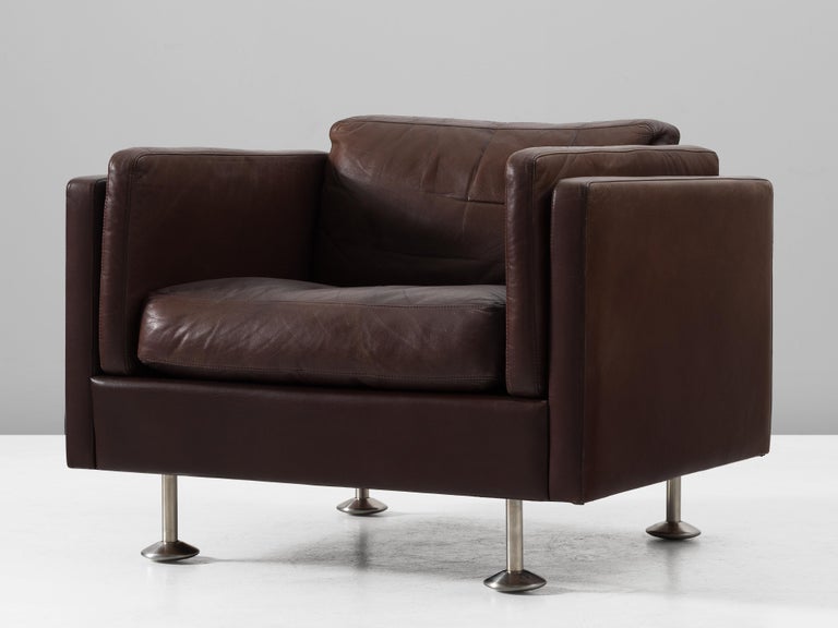 Illum Wikkelsø Cubic Lounge Chair in Brown Leather For Sale 2